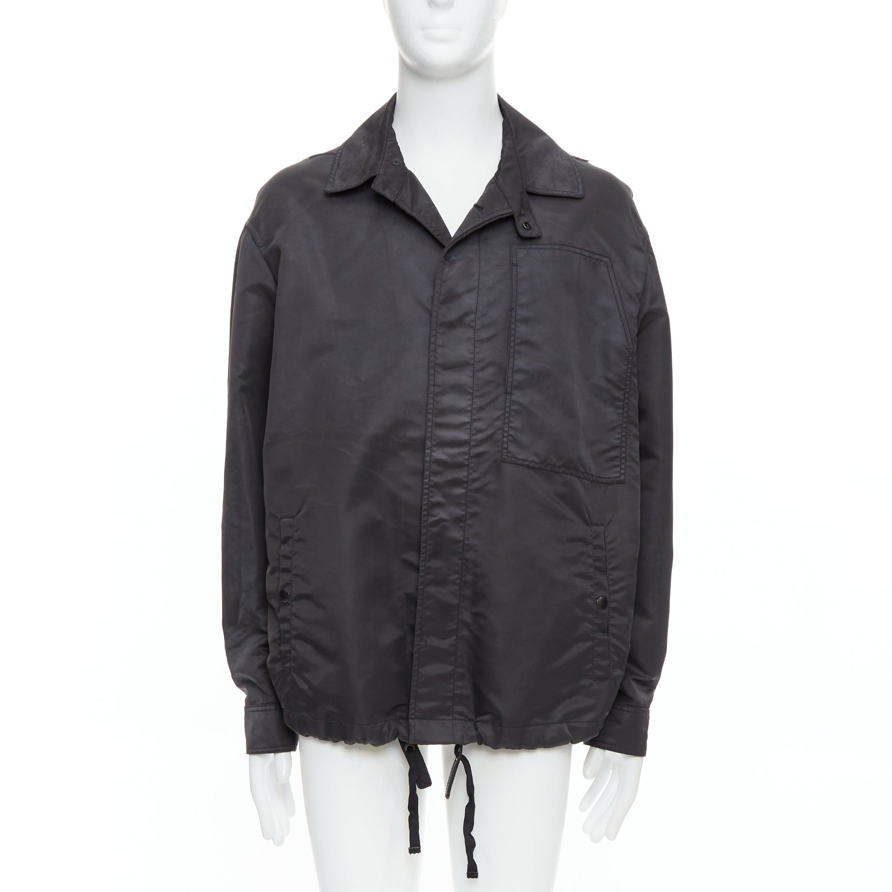Lanvin LANVIN black distressed nylon black buttons drawstring anorak IT50 L Size US L / EU 52-54 / 3 - 3 Thumbnail