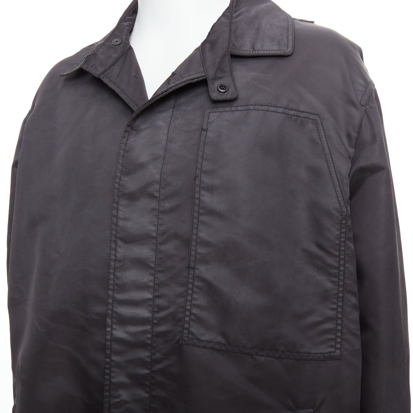 Lanvin LANVIN black distressed nylon black buttons drawstring anorak IT50 L Size US L / EU 52-54 / 3 - 2 Thumbnail
