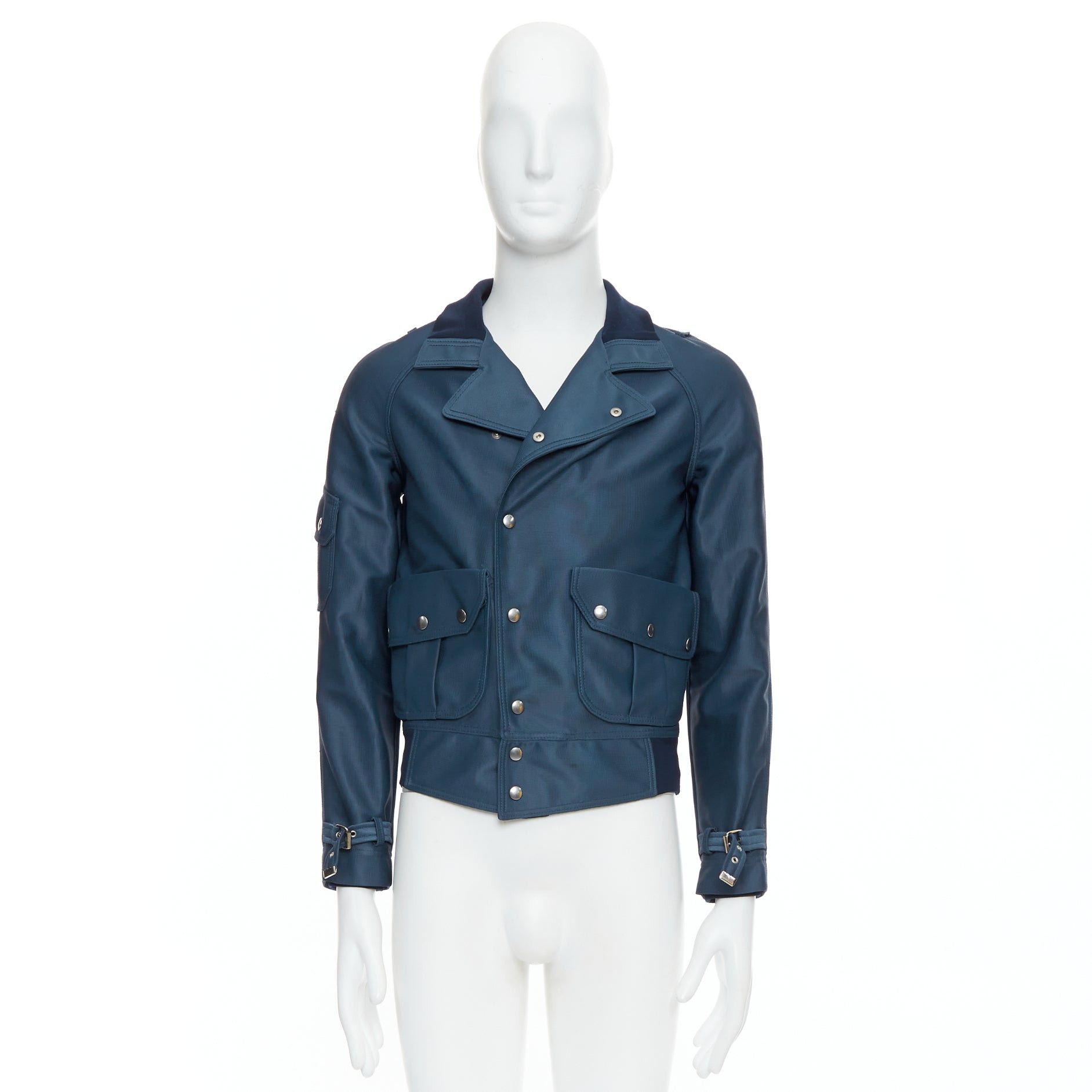Balenciaga BALENCIAGA 2003 blue silver snap buttons cropped moto biker jacket FR46 S Size US S / EU 44-46 / 1 - 9 Thumbnail
