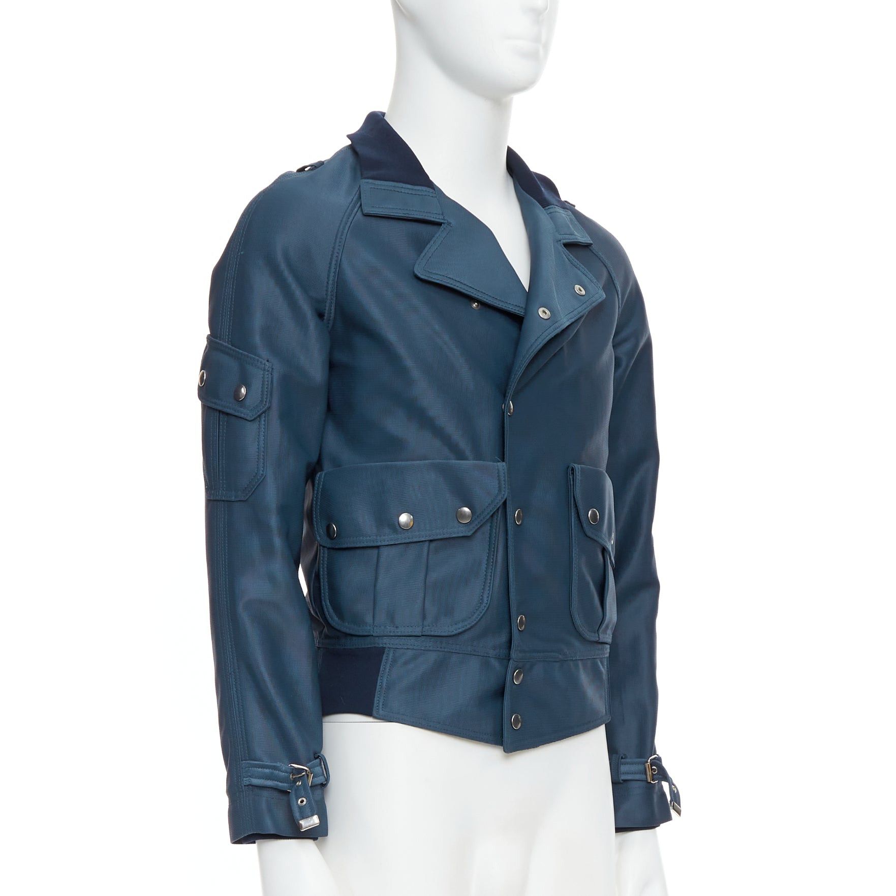 Balenciaga BALENCIAGA 2003 blue silver snap buttons cropped moto biker jacket FR46 S Size US S / EU 44-46 / 1 - 4 Thumbnail