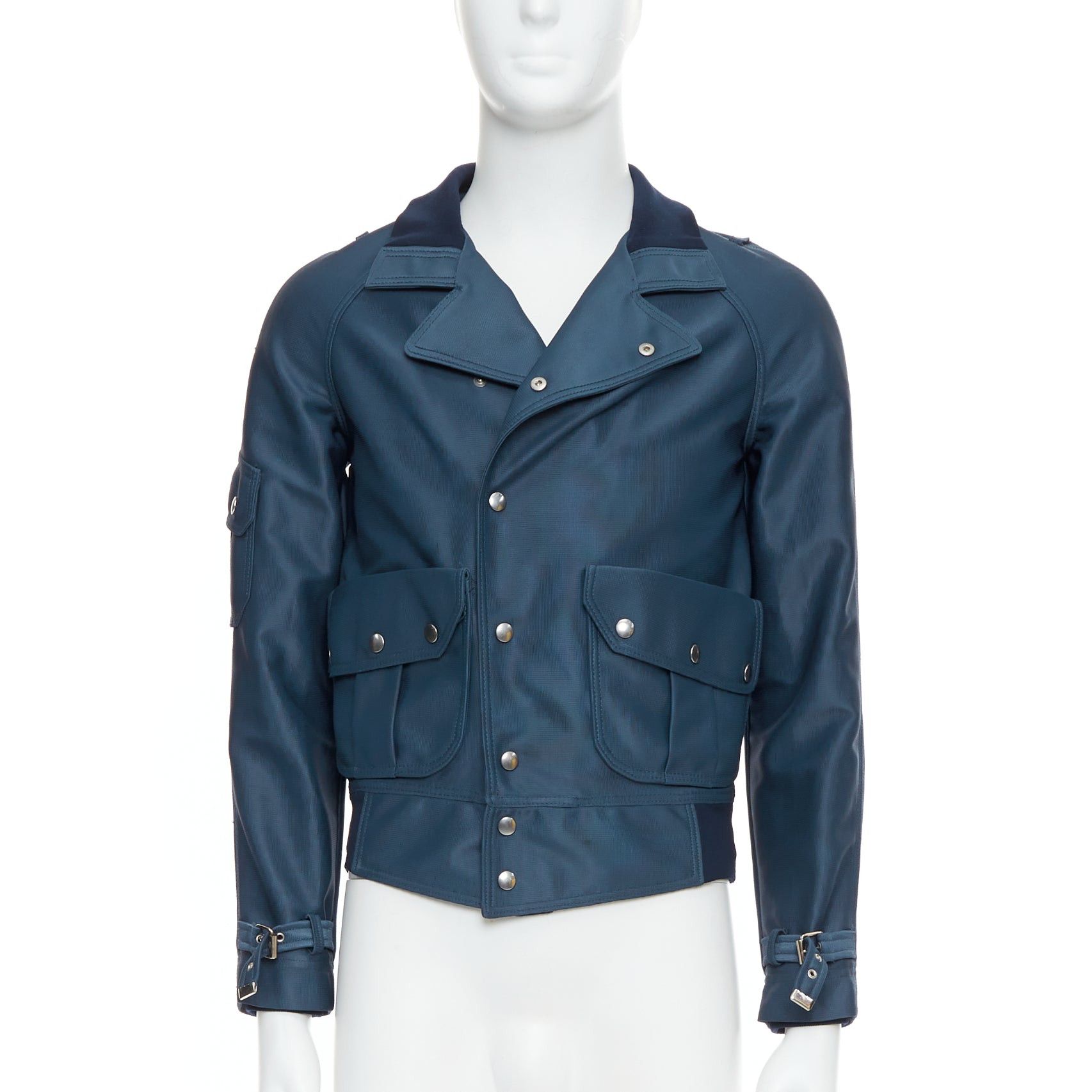 Balenciaga BALENCIAGA 2003 blue silver snap buttons cropped moto biker jacket FR46 S Size US S / EU 44-46 / 1 - 3 Thumbnail