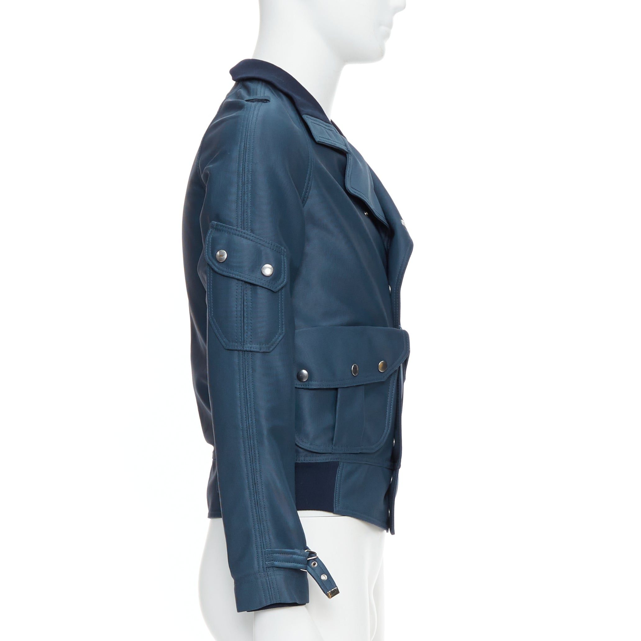 Balenciaga BALENCIAGA 2003 blue silver snap buttons cropped moto biker jacket FR46 S Size US S / EU 44-46 / 1 - 5 Thumbnail