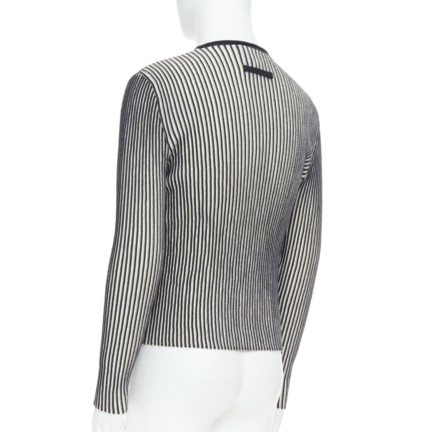 Jean Paul Gaultier JEAN PAUL GAULTIER MAILLE HOMME 100% virgin wool white navy ribbed top M Size US S / EU 44-46 / 1 - 6 Thumbnail
