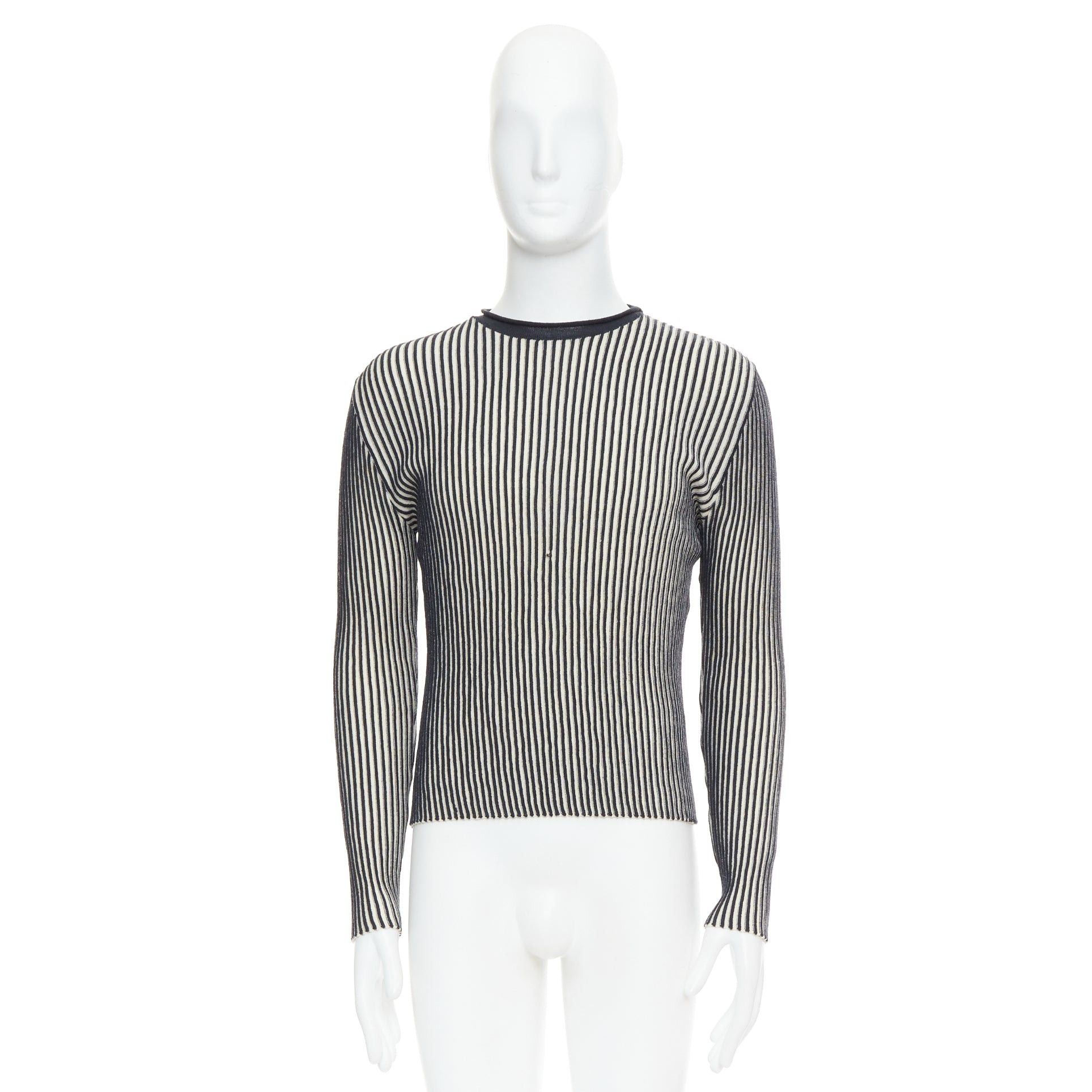 Jean Paul Gaultier JEAN PAUL GAULTIER MAILLE HOMME 100% virgin wool white navy ribbed top M Size US S / EU 44-46 / 1 - 9 Thumbnail