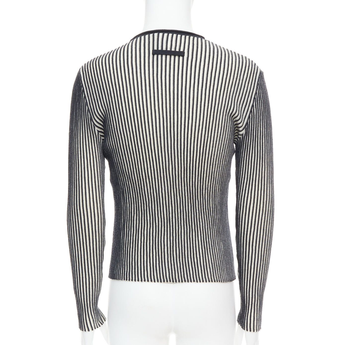 Jean Paul Gaultier JEAN PAUL GAULTIER MAILLE HOMME 100% virgin wool white navy ribbed top M Size US S / EU 44-46 / 1 - 5 Thumbnail