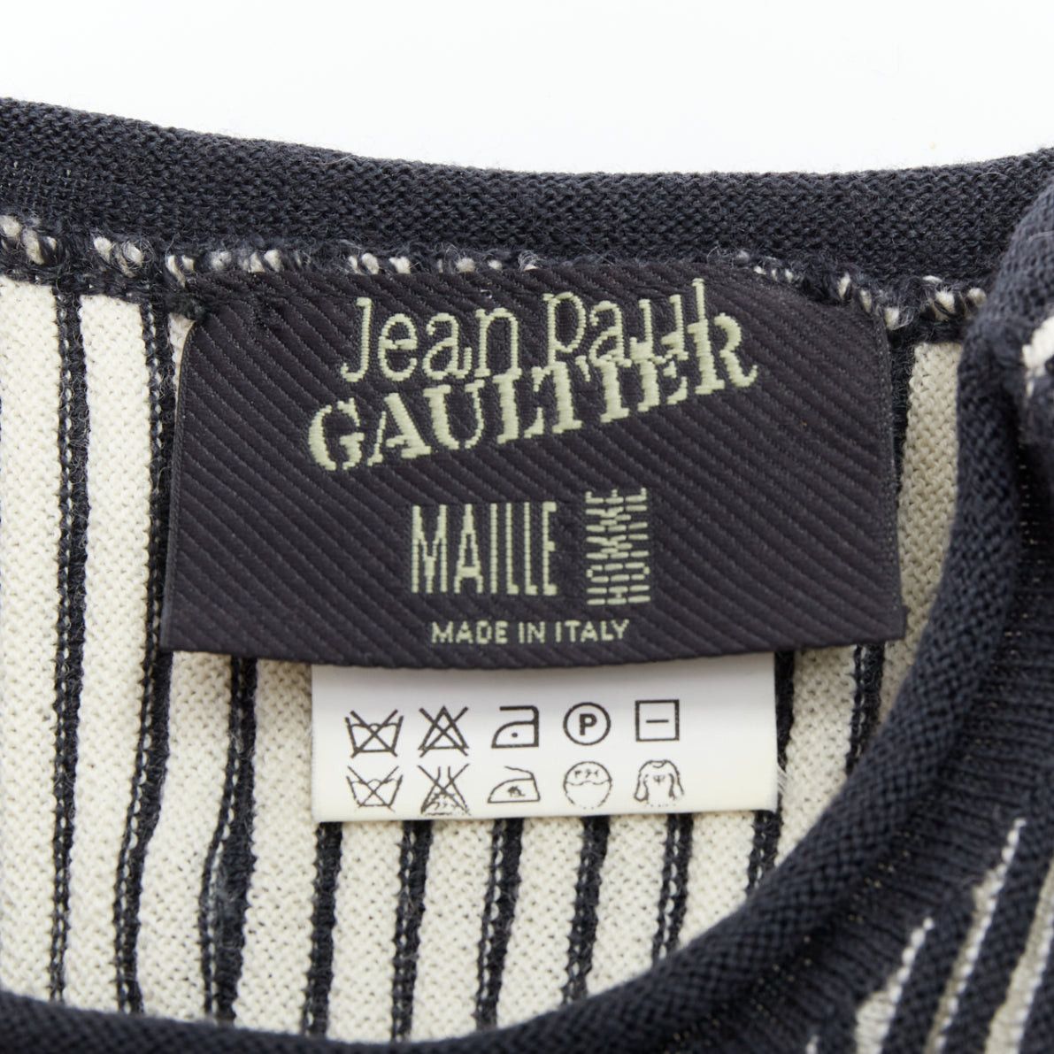 Jean Paul Gaultier JEAN PAUL GAULTIER MAILLE HOMME 100% virgin wool white navy ribbed top M Size US S / EU 44-46 / 1 - 8 Thumbnail
