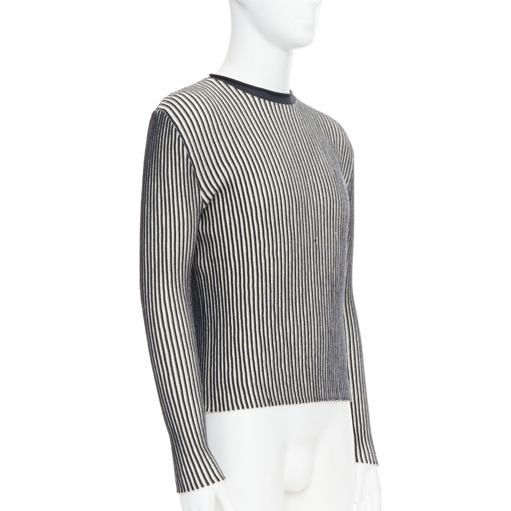 Jean Paul Gaultier JEAN PAUL GAULTIER MAILLE HOMME 100% virgin wool white navy ribbed top M Size US S / EU 44-46 / 1 - 3 Thumbnail