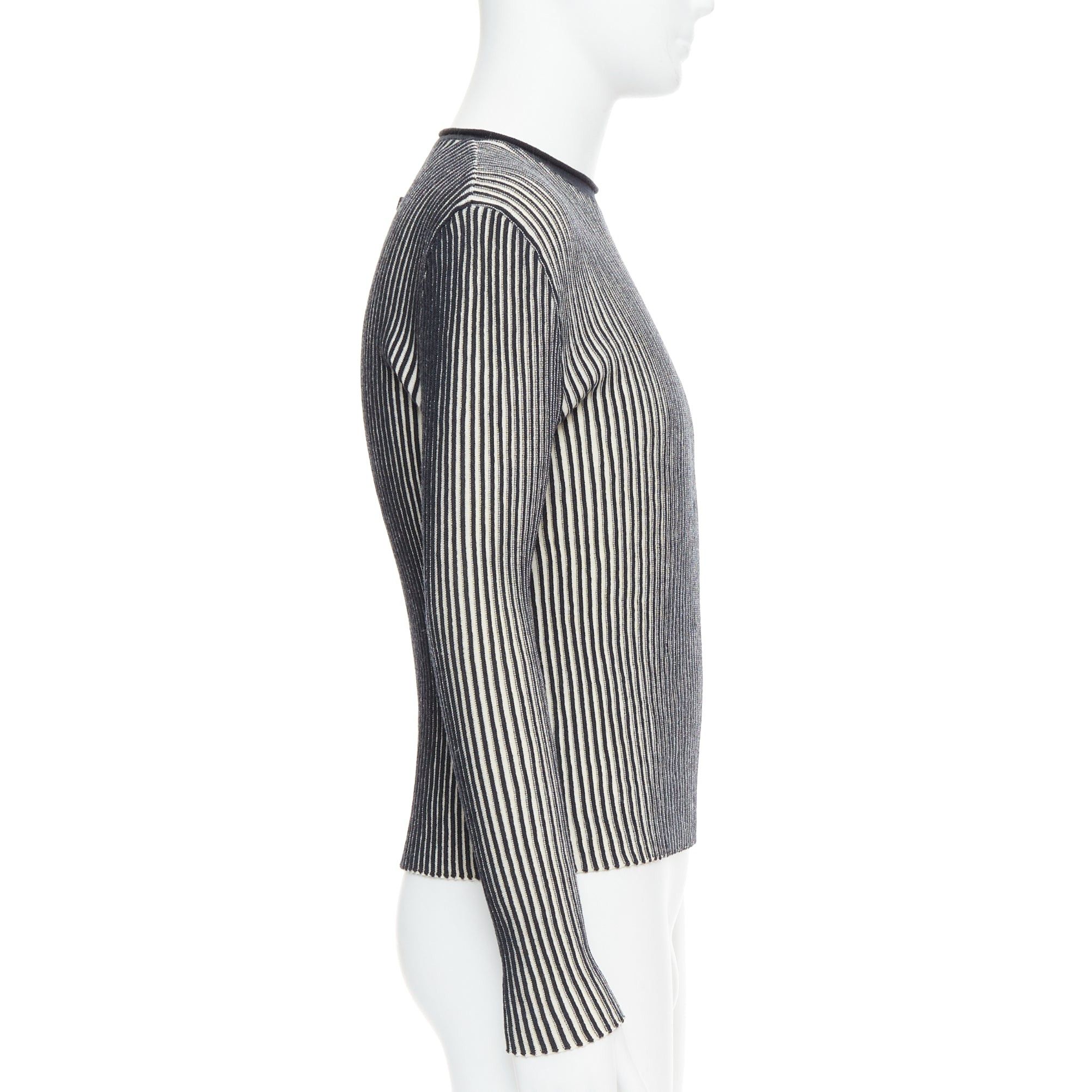 Jean Paul Gaultier JEAN PAUL GAULTIER MAILLE HOMME 100% virgin wool white navy ribbed top M Size US S / EU 44-46 / 1 - 4 Thumbnail