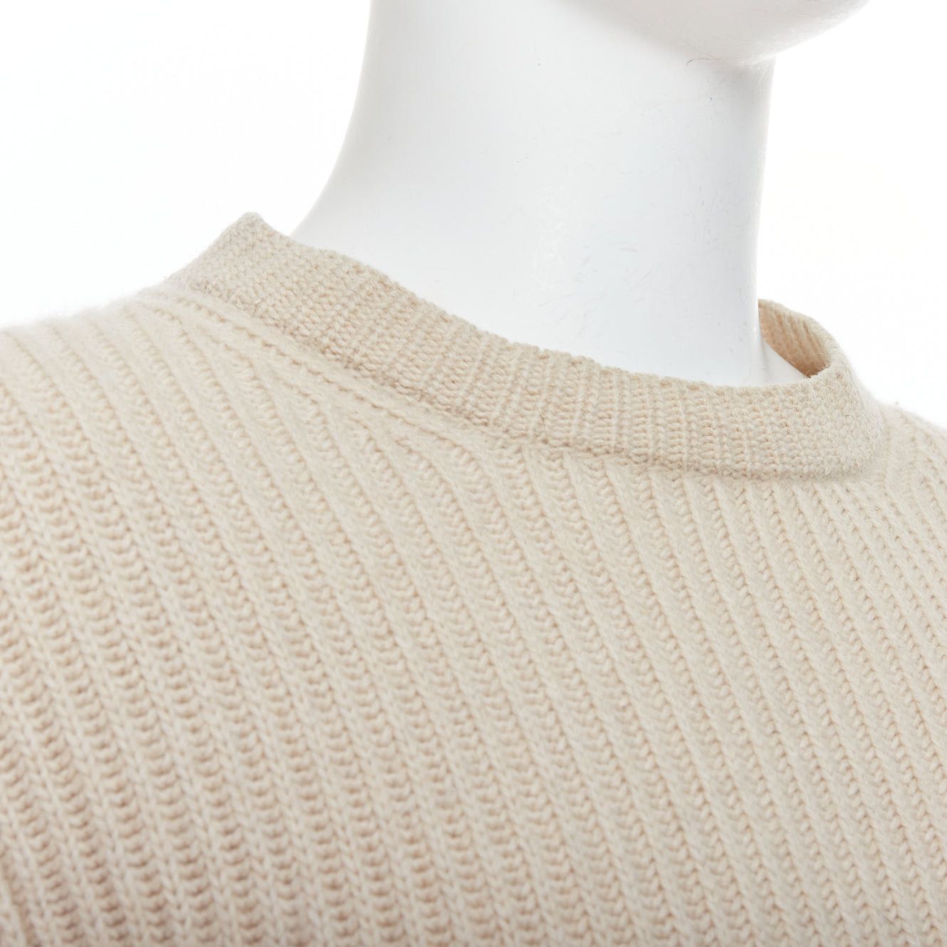 Ermenegildo Zegna ERMENEGILDO ZEGNA Pure Casshmere beige panelled rib sweater EU48 M Size US M / EU 48-50 / 2 - 2 Thumbnail