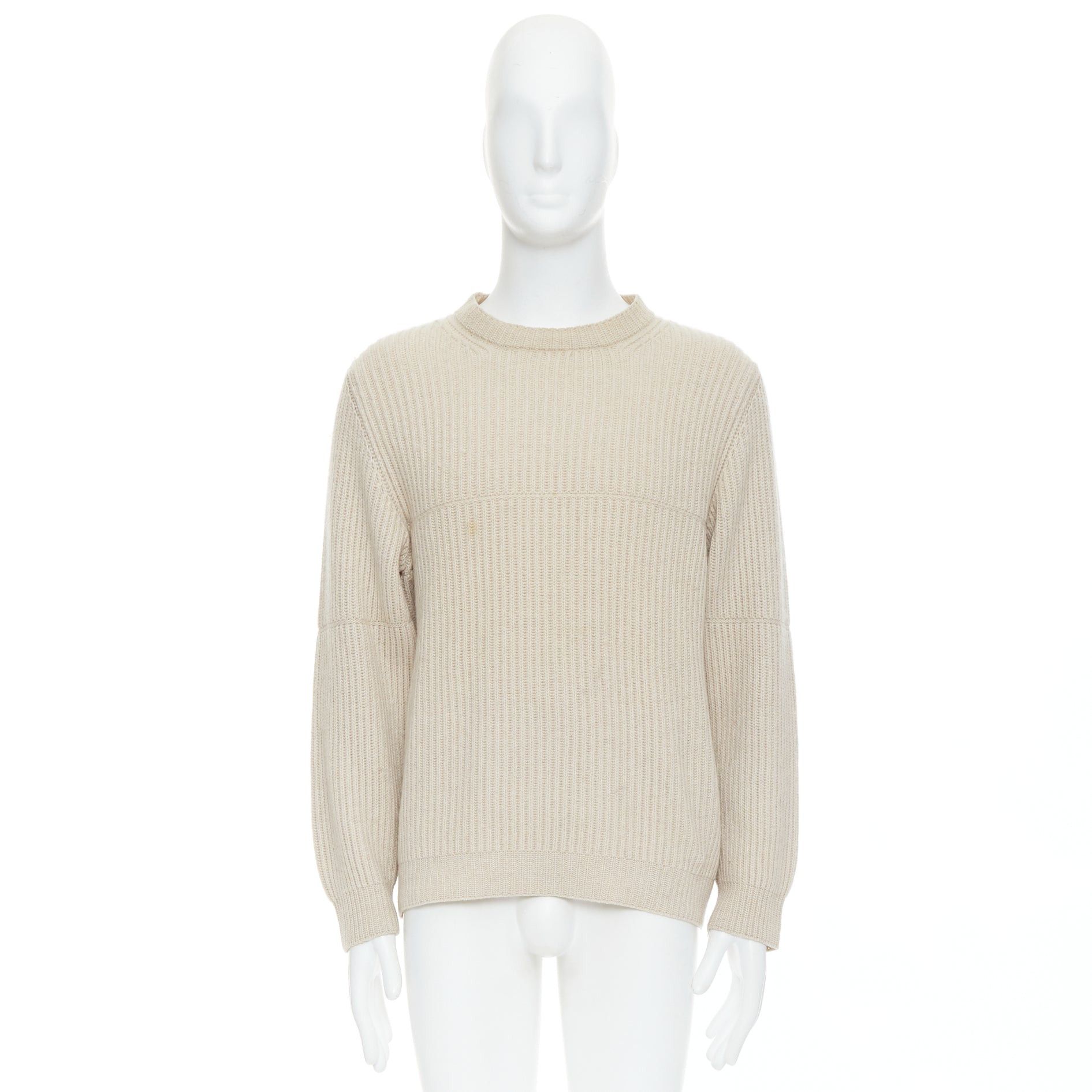 Ermenegildo Zegna ERMENEGILDO ZEGNA Pure Casshmere beige panelled rib sweater EU48 M Size US M / EU 48-50 / 2 - 9 Thumbnail