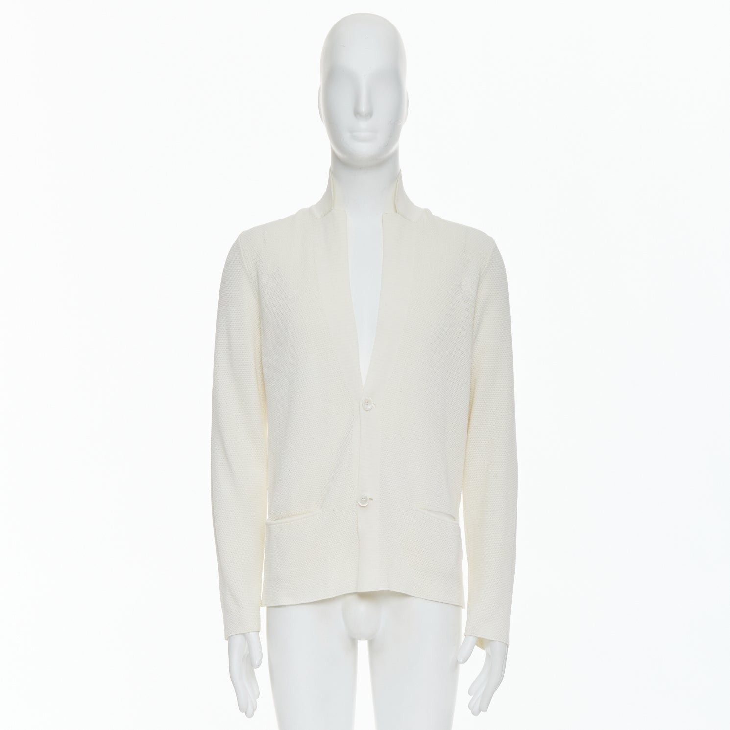 Lanvin LANVIN cream cotton skinny lapel knitted buttons pocketed blazer M Size 48R - 9 Thumbnail