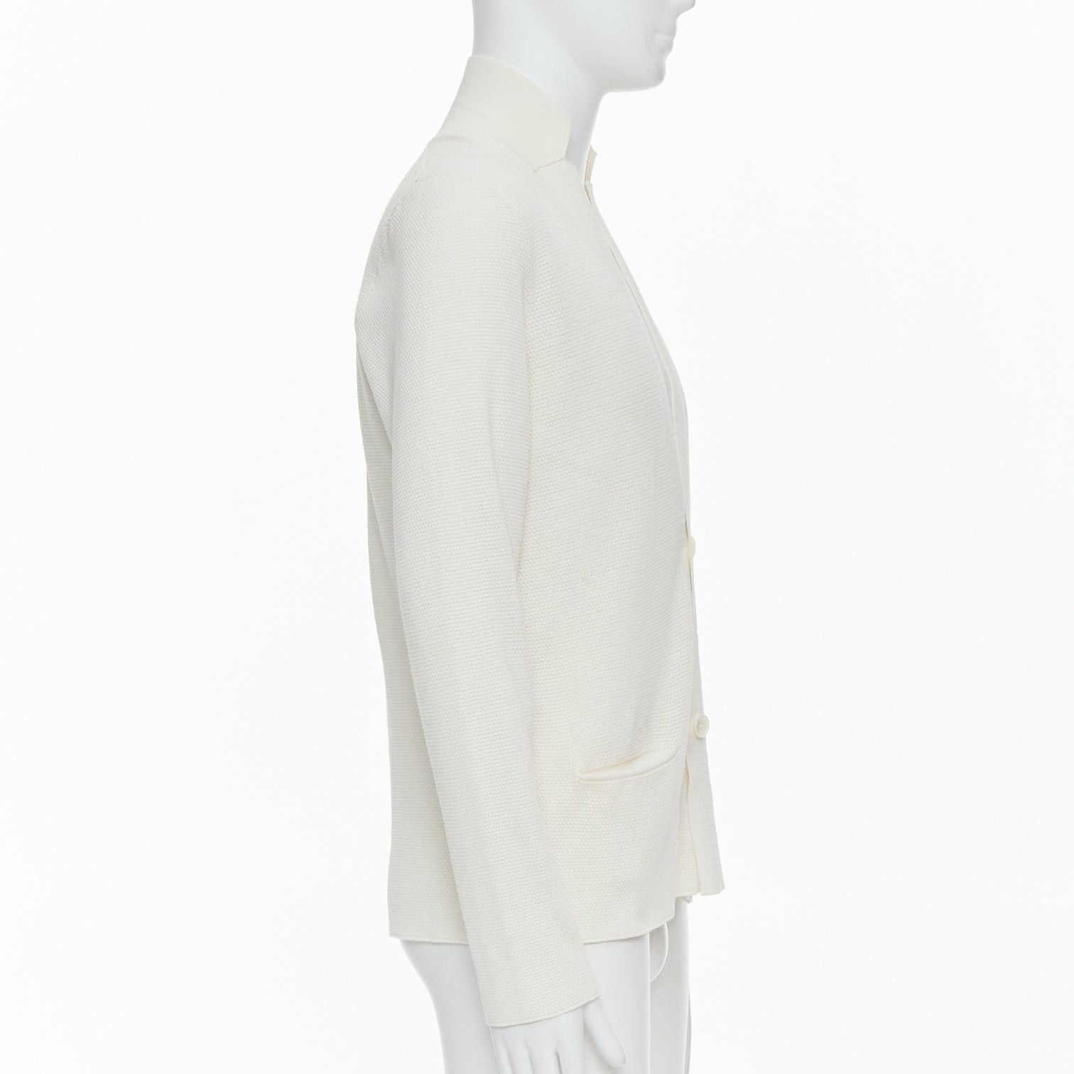 Lanvin LANVIN cream cotton skinny lapel knitted buttons pocketed blazer M Size 48R - 4 Thumbnail