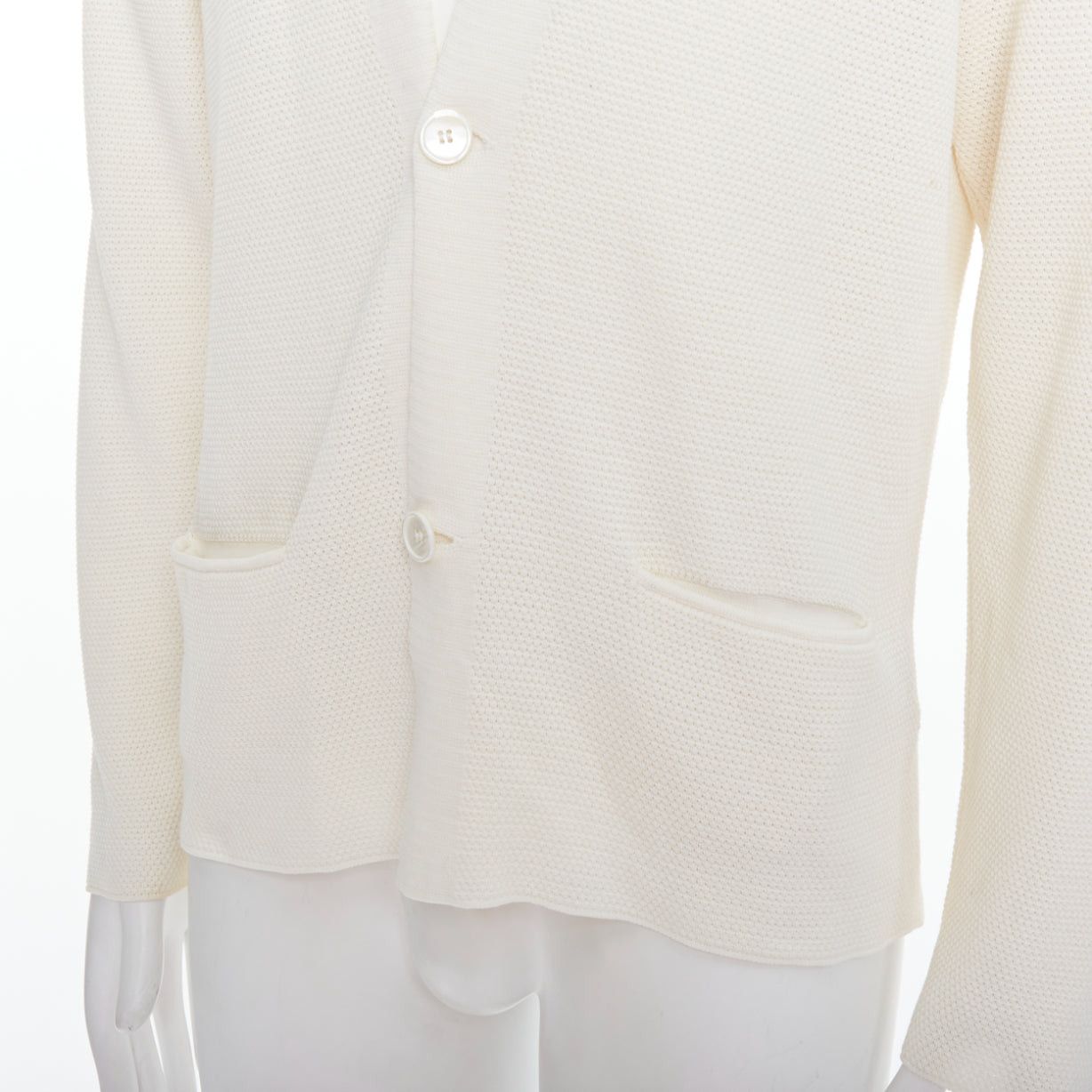 Lanvin LANVIN cream cotton skinny lapel knitted buttons pocketed blazer M Size 48R - 7 Thumbnail