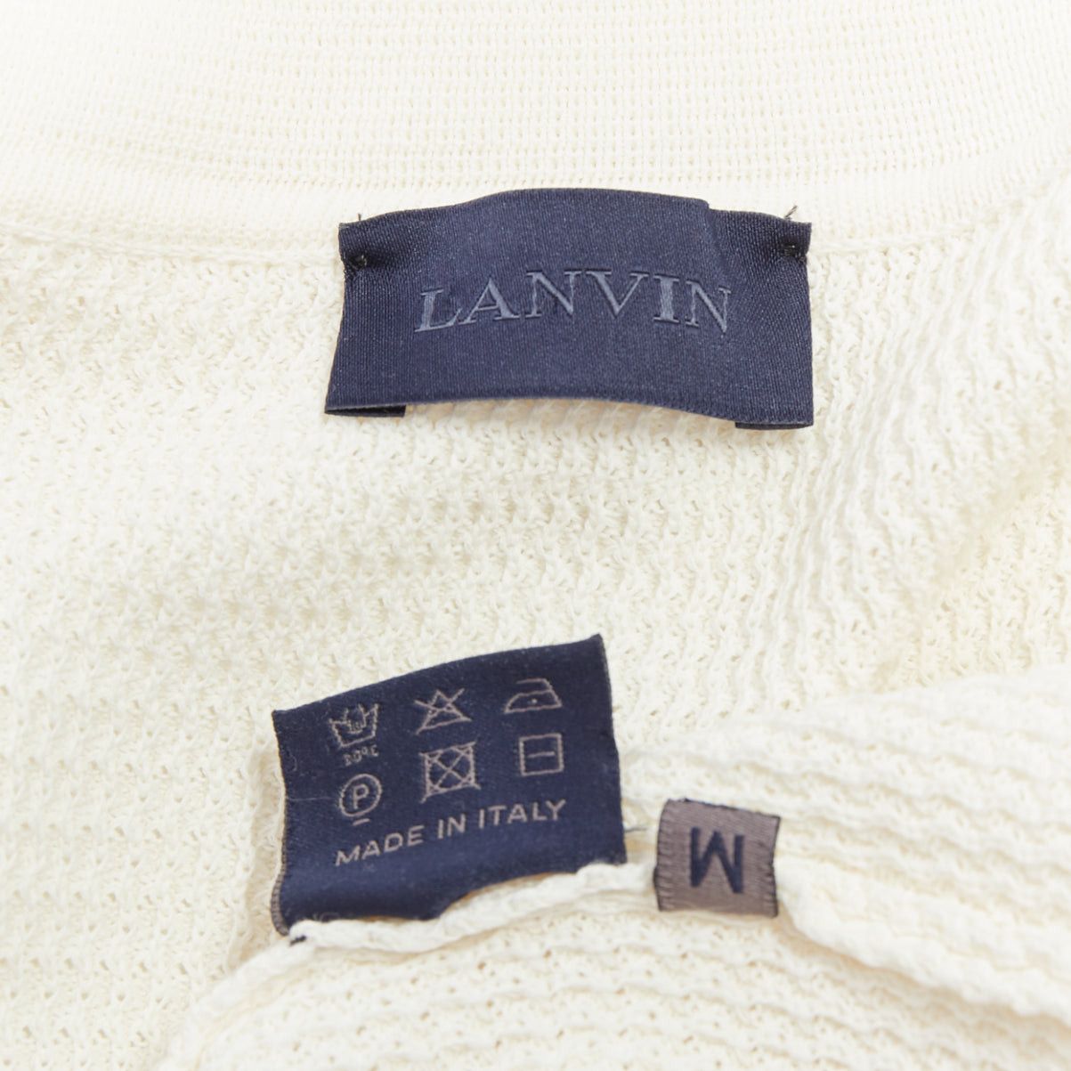 Lanvin LANVIN cream cotton skinny lapel knitted buttons pocketed blazer M Size 48R - 8 Thumbnail
