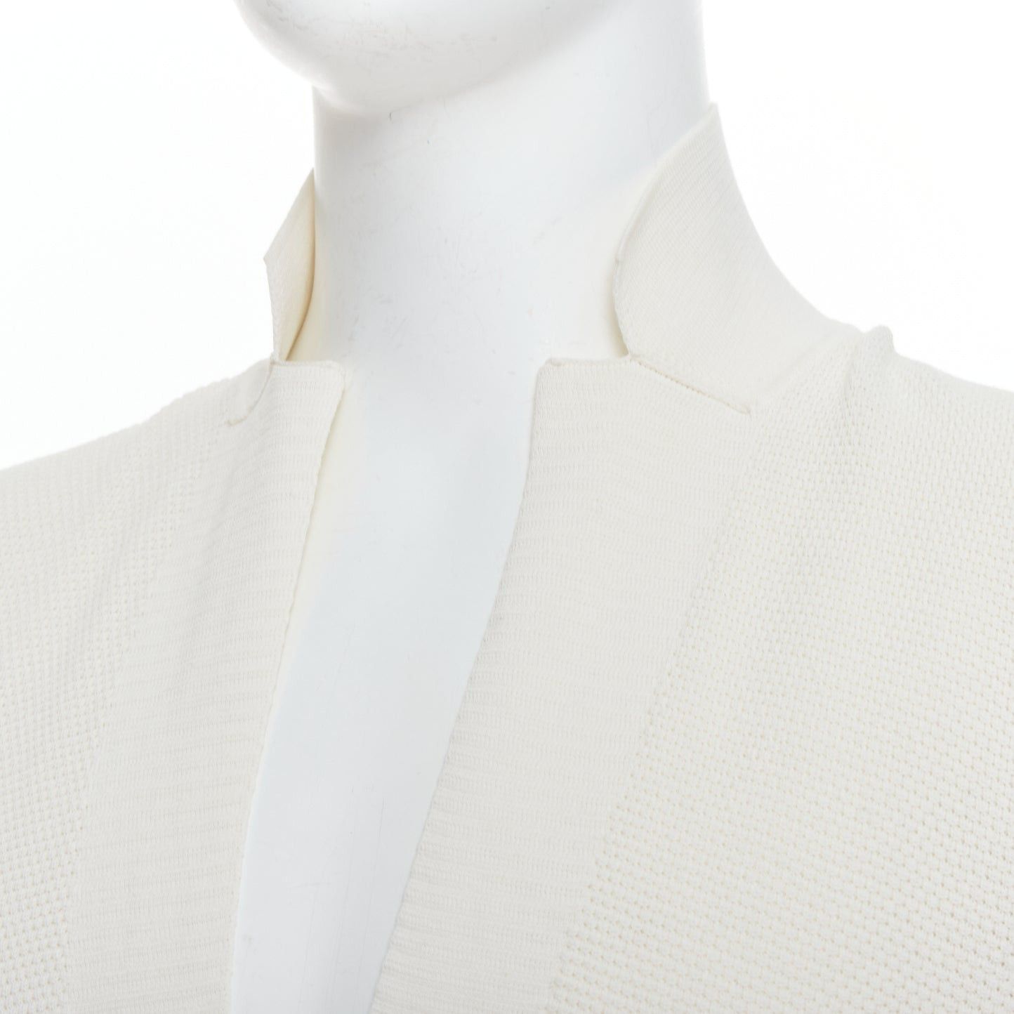Lanvin LANVIN cream cotton skinny lapel knitted buttons pocketed blazer M Size 48R - 2 Thumbnail