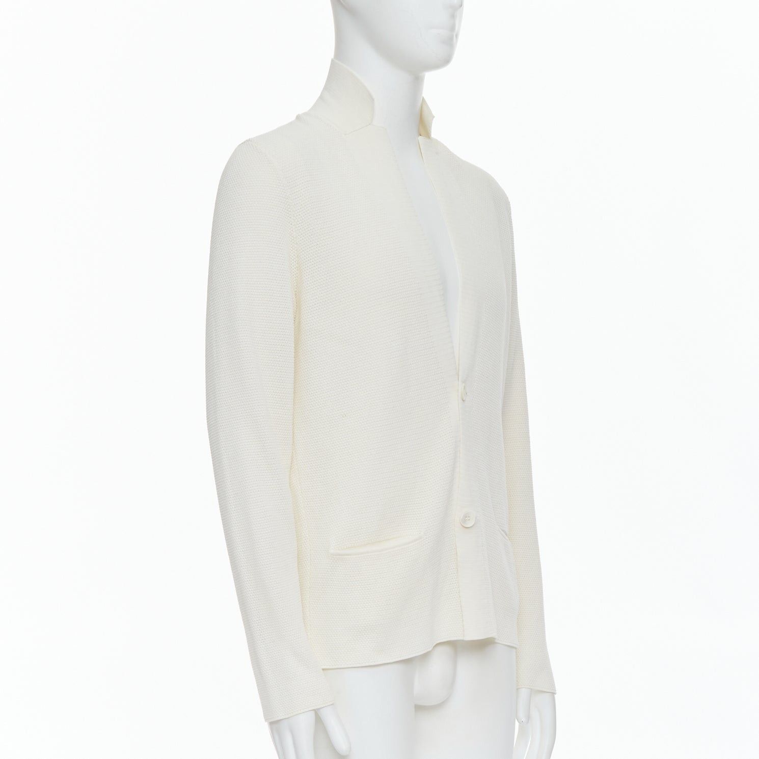 Lanvin LANVIN cream cotton skinny lapel knitted buttons pocketed blazer M Size 48R - 3 Thumbnail