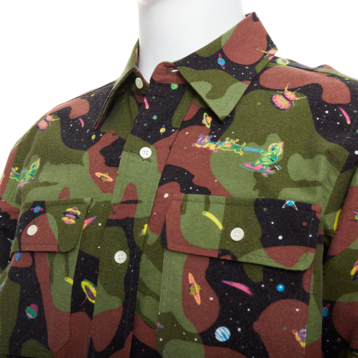 Billionaire Boys Club BILLIONAIRE BOYS CLUB green brown cotton camo UFO print shirt M Size US M / EU 48-50 / 2 - 2 Thumbnail