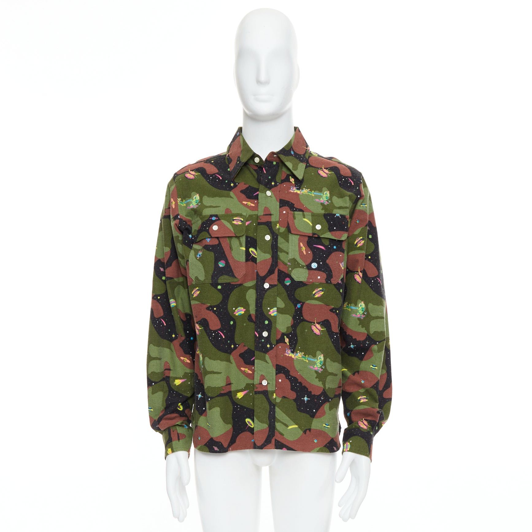 Billionaire Boys Club BILLIONAIRE BOYS CLUB green brown cotton camo UFO print shirt M Size US M / EU 48-50 / 2 - 9 Thumbnail