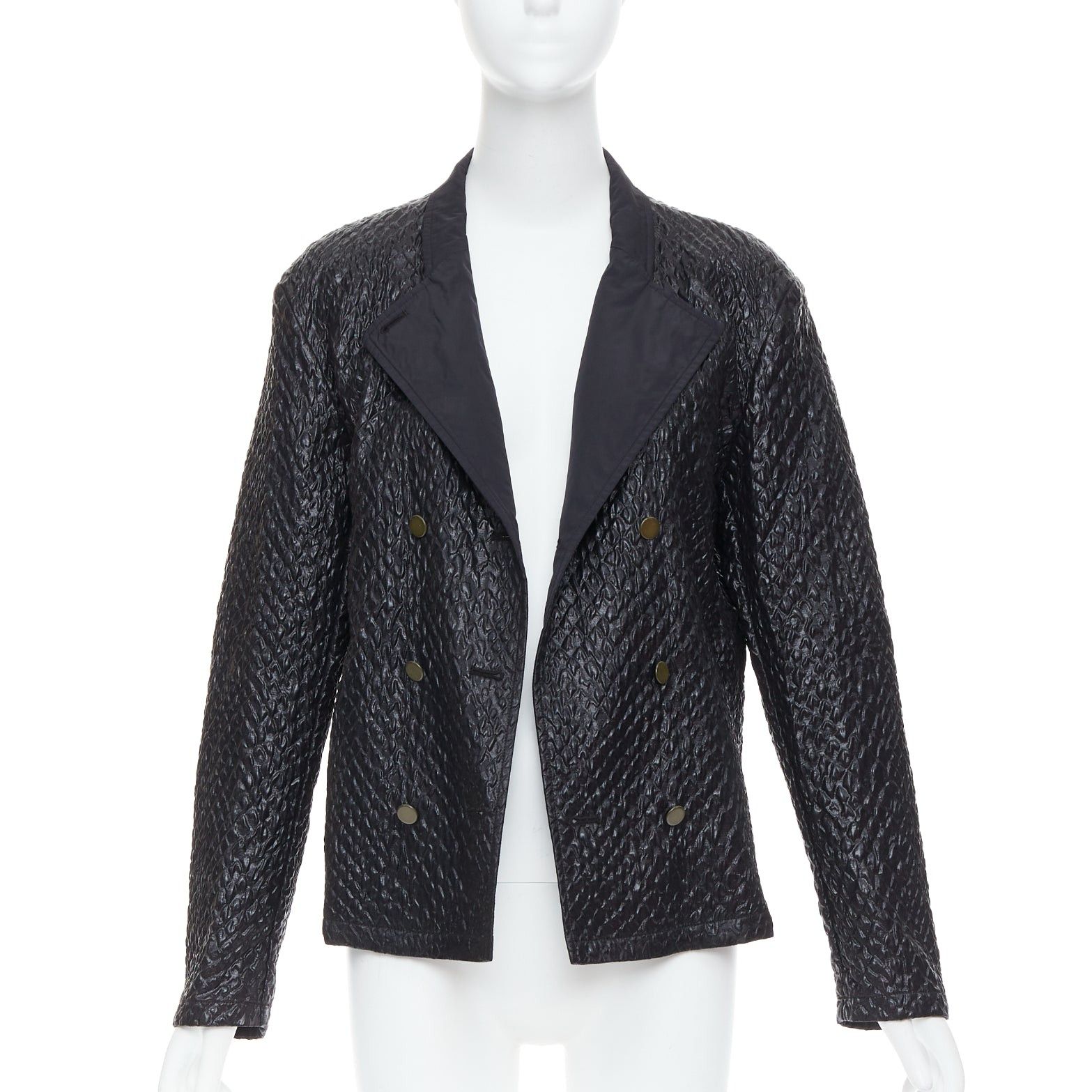Lanvin LANVIN black textured fabric double breasted cropped jacket FR42 XL Size L / US 10 / IT 46 - 3 Thumbnail