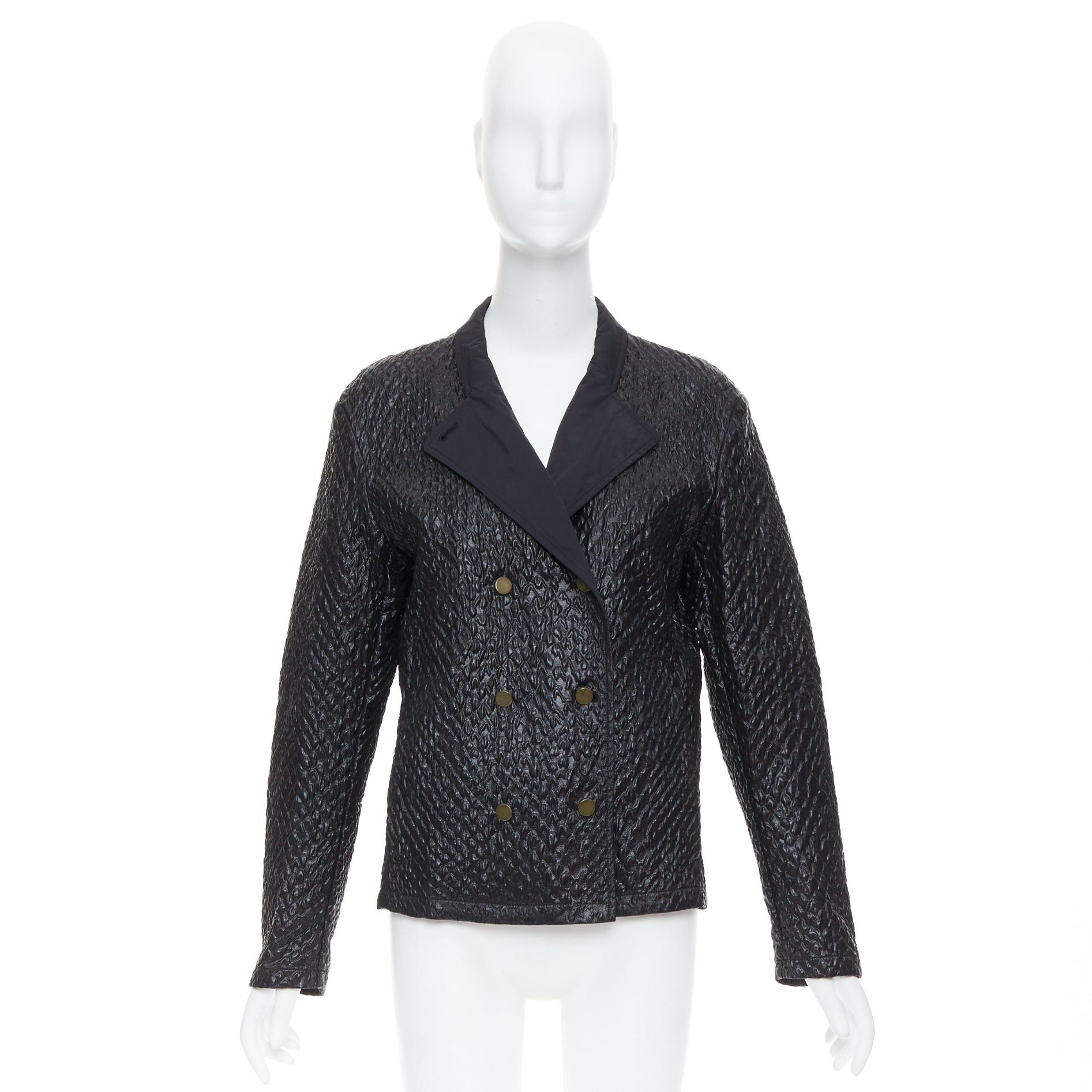 Lanvin LANVIN black textured fabric double breasted cropped jacket FR42 XL Size L / US 10 / IT 46 - 10 Thumbnail