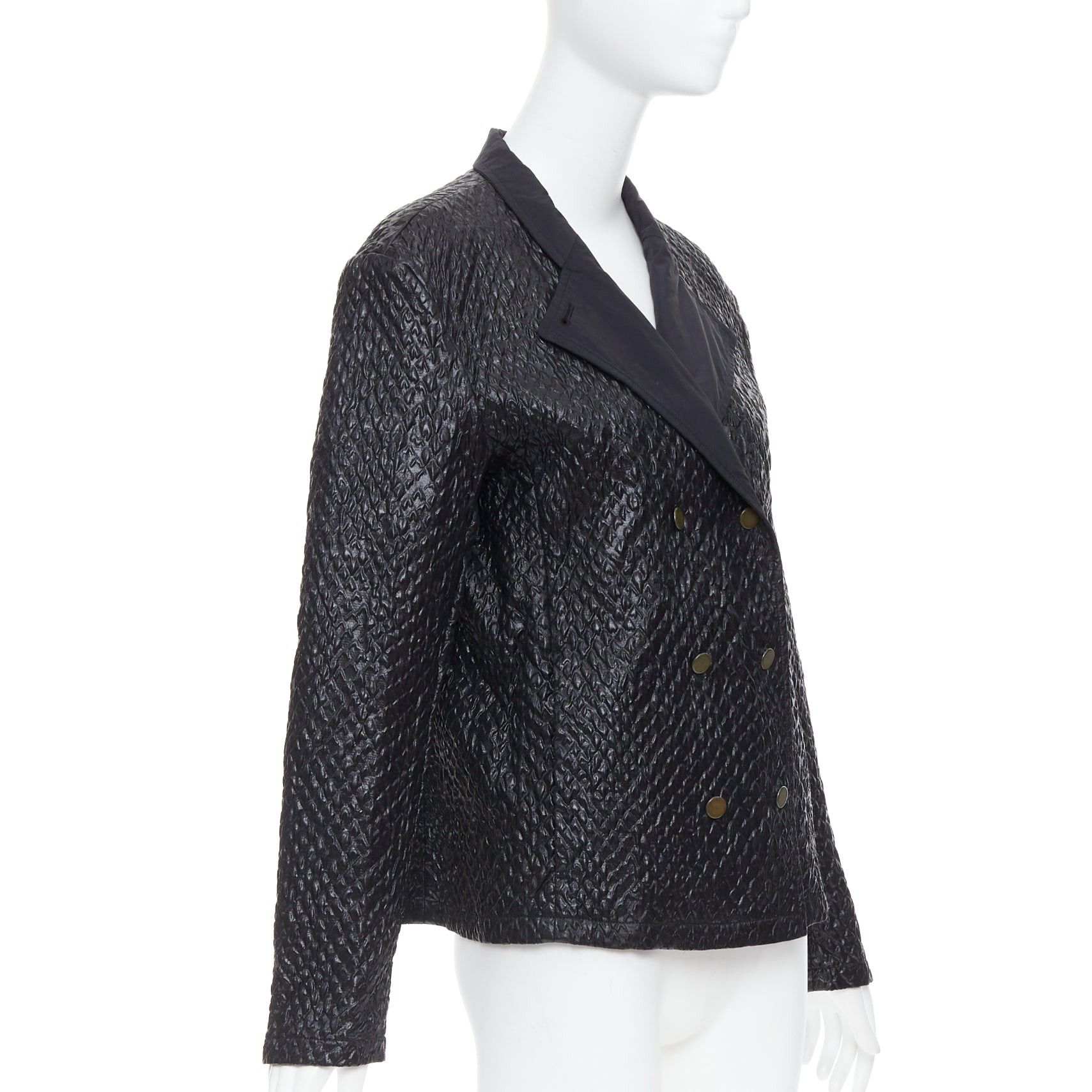 Lanvin LANVIN black textured fabric double breasted cropped jacket FR42 XL Size L / US 10 / IT 46 - 4 Thumbnail