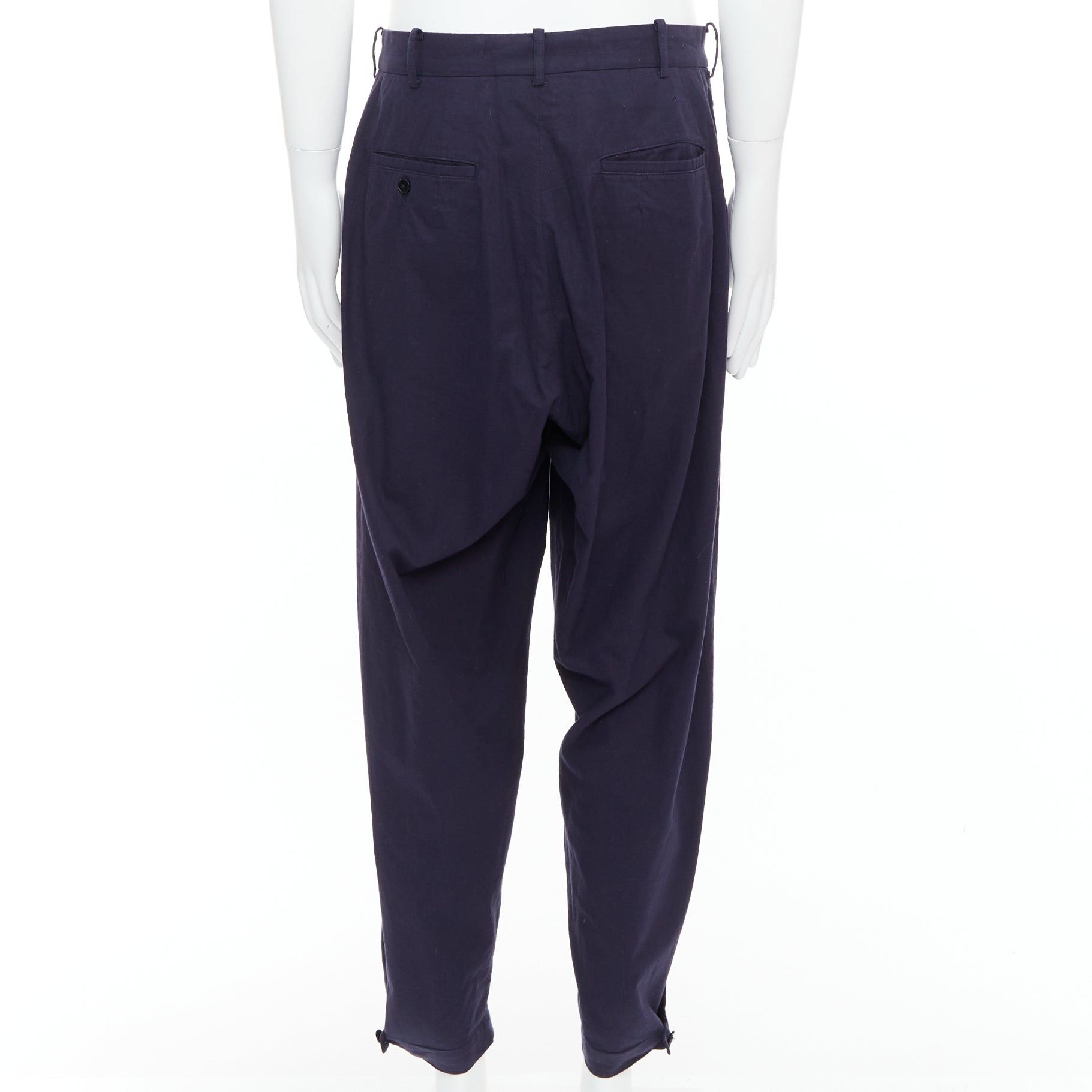 Yohji Yamamoto YOHJI YAMAMOTO navy 100% cotton pleated front tapered pants JP4 XL Size US 29 - 5 Thumbnail