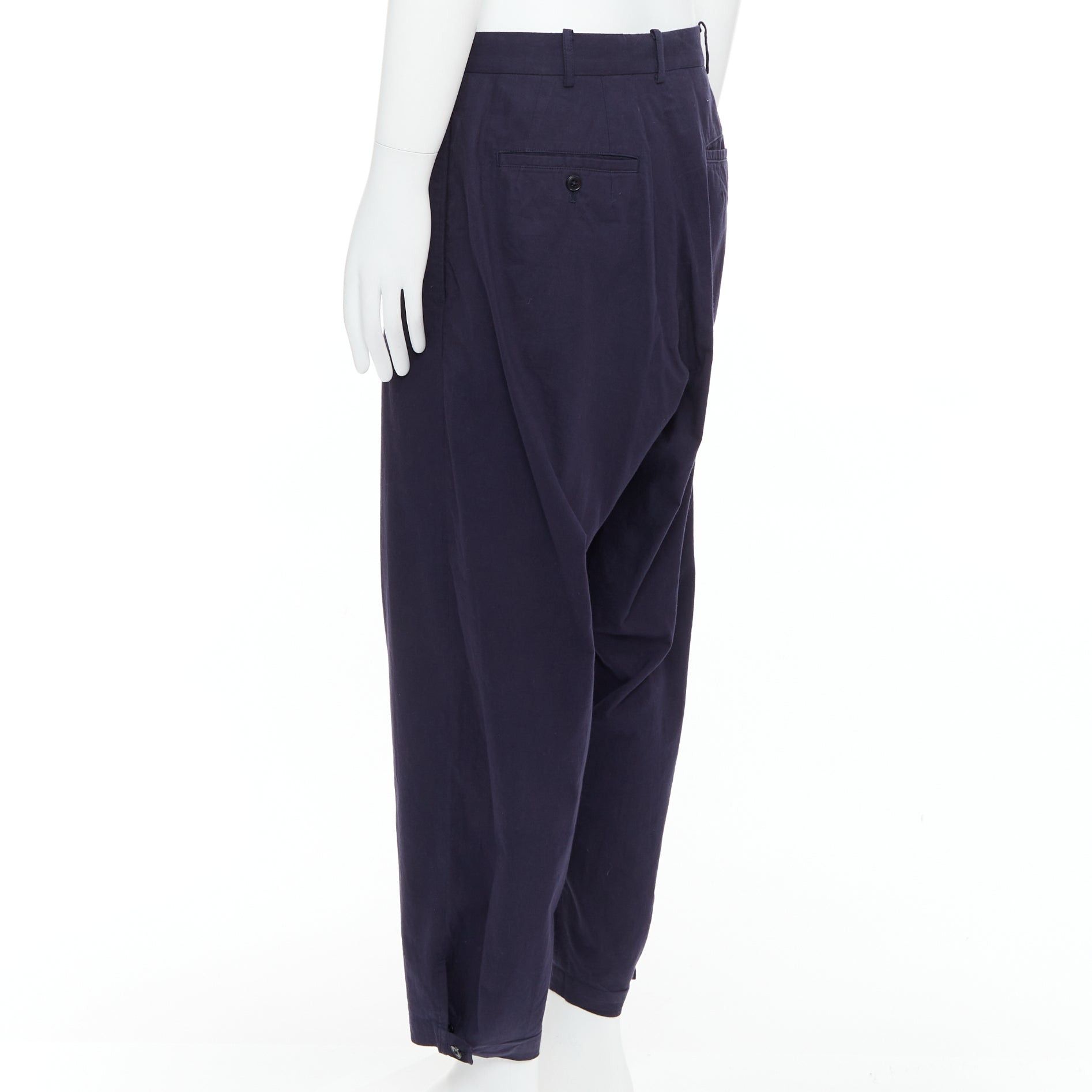 Yohji Yamamoto YOHJI YAMAMOTO navy 100% cotton pleated front tapered pants JP4 XL Size US 29 - 6 Thumbnail