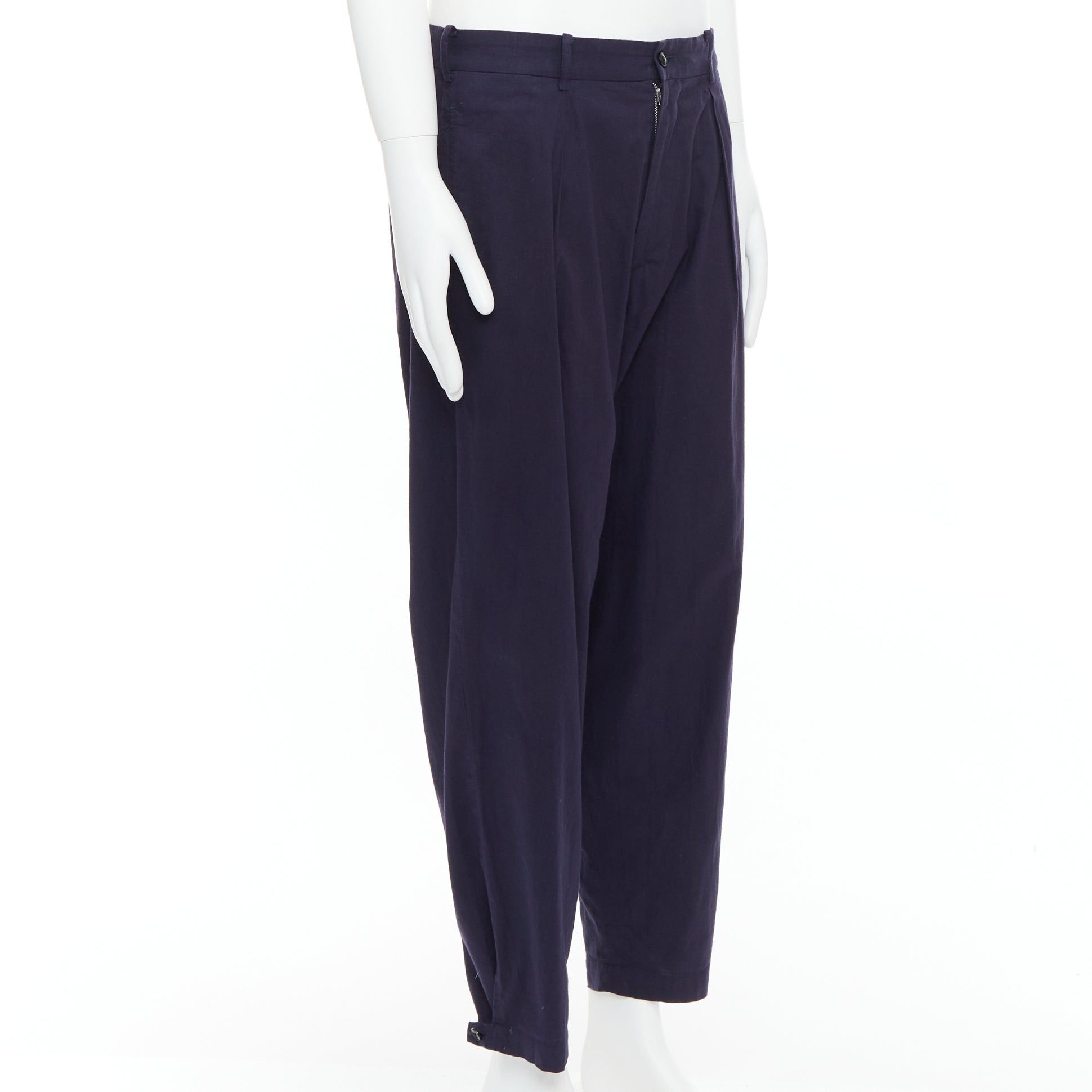 Yohji Yamamoto YOHJI YAMAMOTO navy 100% cotton pleated front tapered pants JP4 XL Size US 29 - 3 Thumbnail