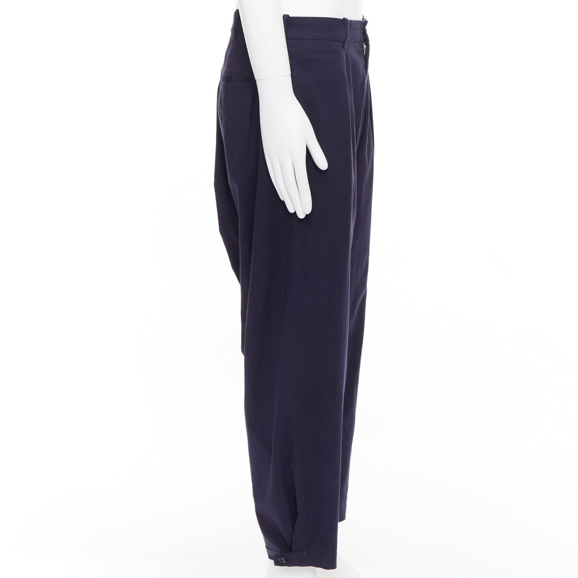 Yohji Yamamoto YOHJI YAMAMOTO navy 100% cotton pleated front tapered pants JP4 XL Size US 29 - 4 Thumbnail