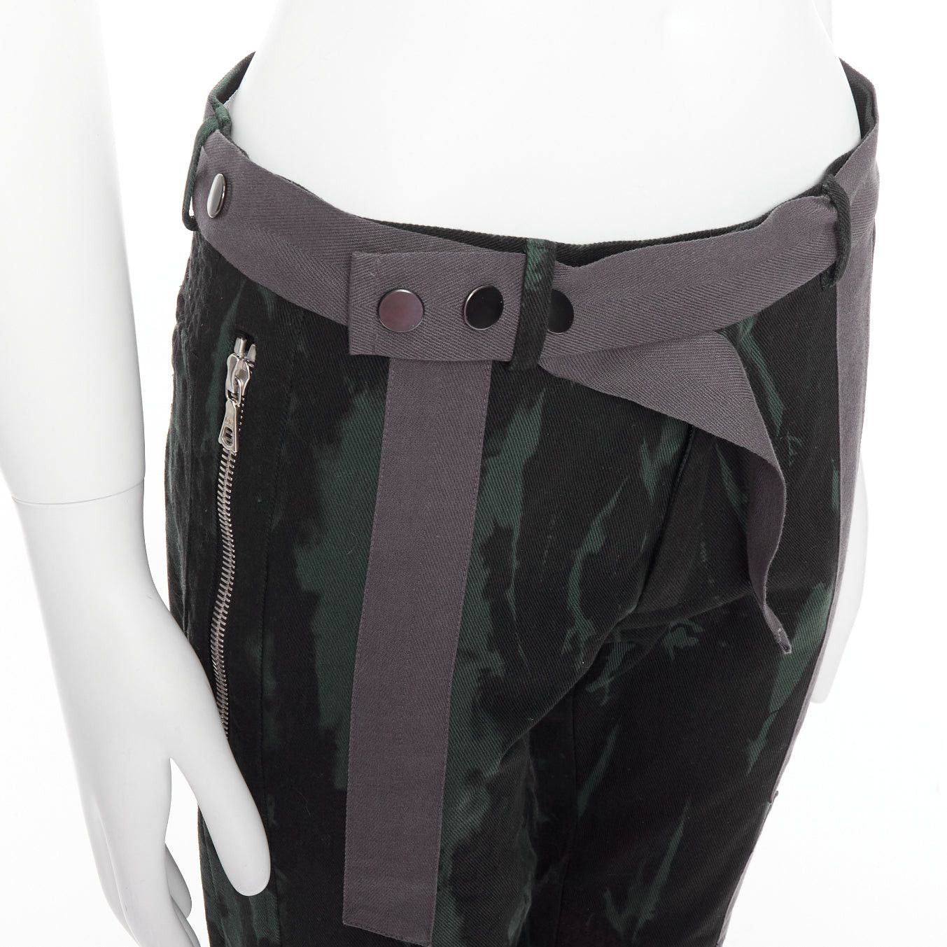 Dries Van Noten DRIES VAN NOTEN 2014 Runway green black grey tie dye print bondage biker jeans IT46 S Size US 28 / EU 44 - 2 Thumbnail