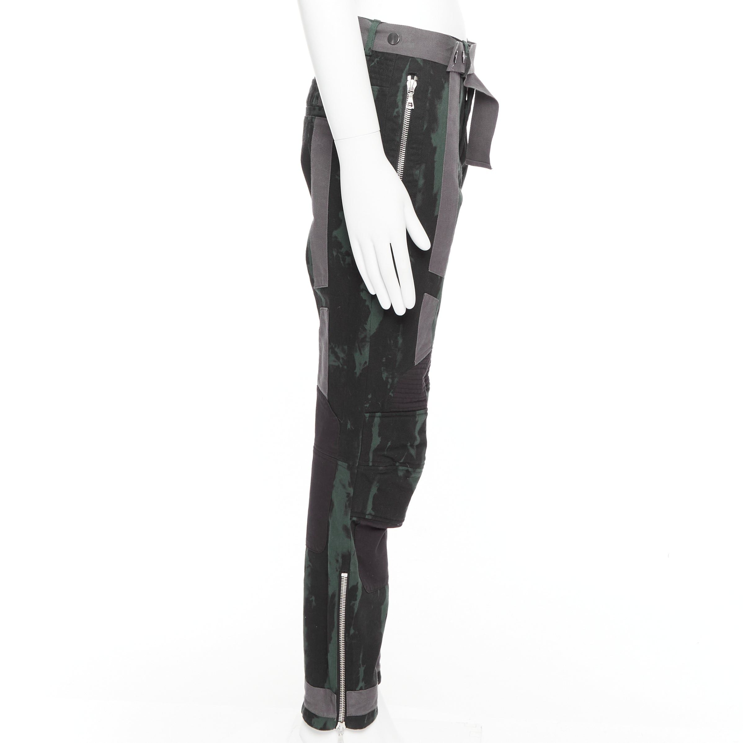 Dries Van Noten DRIES VAN NOTEN 2014 Runway green black grey tie dye print bondage biker jeans IT46 S Size US 28 / EU 44 - 4 Thumbnail