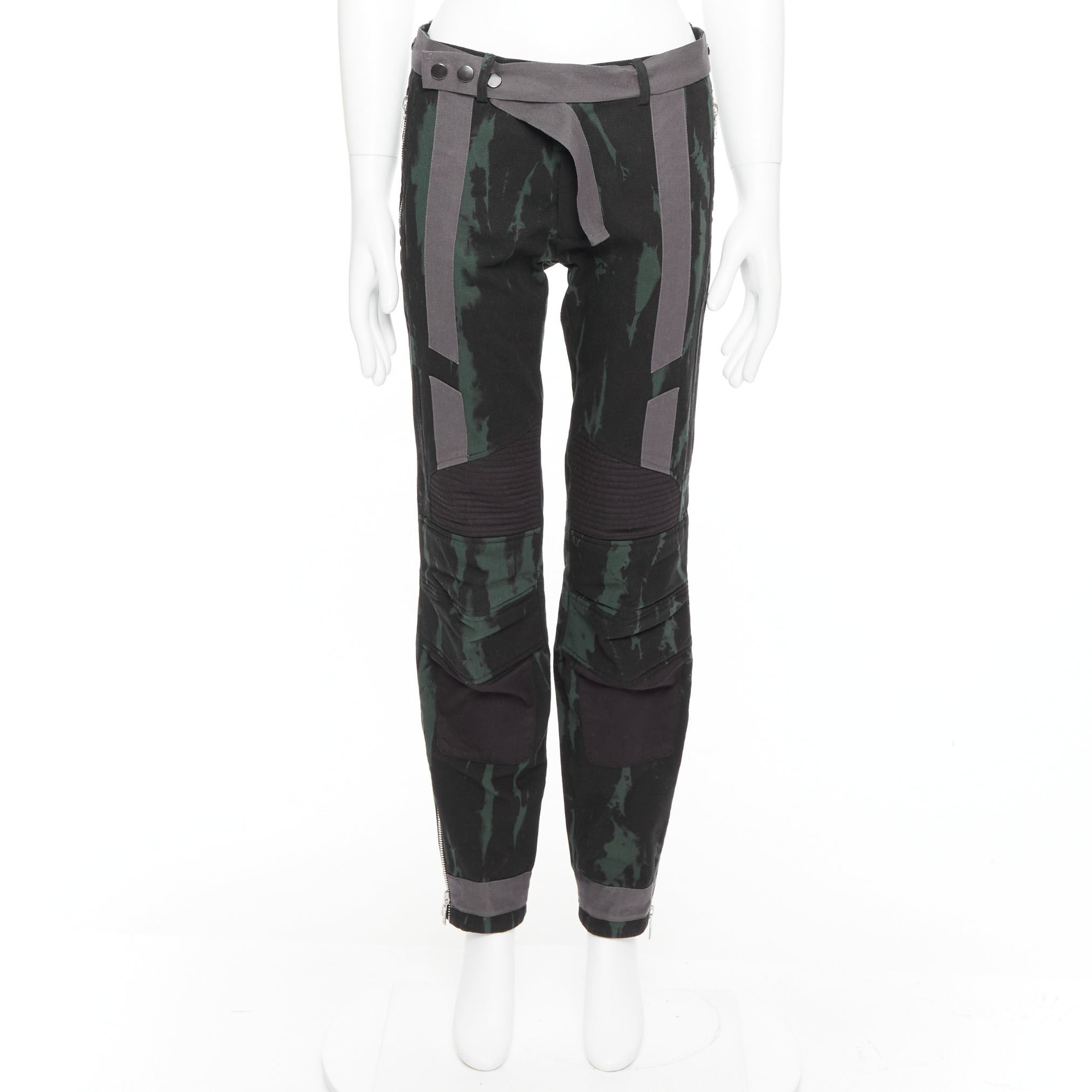 Dries Van Noten DRIES VAN NOTEN 2014 Runway green black grey tie dye print bondage biker jeans IT46 S Size US 28 / EU 44 - 9 Thumbnail