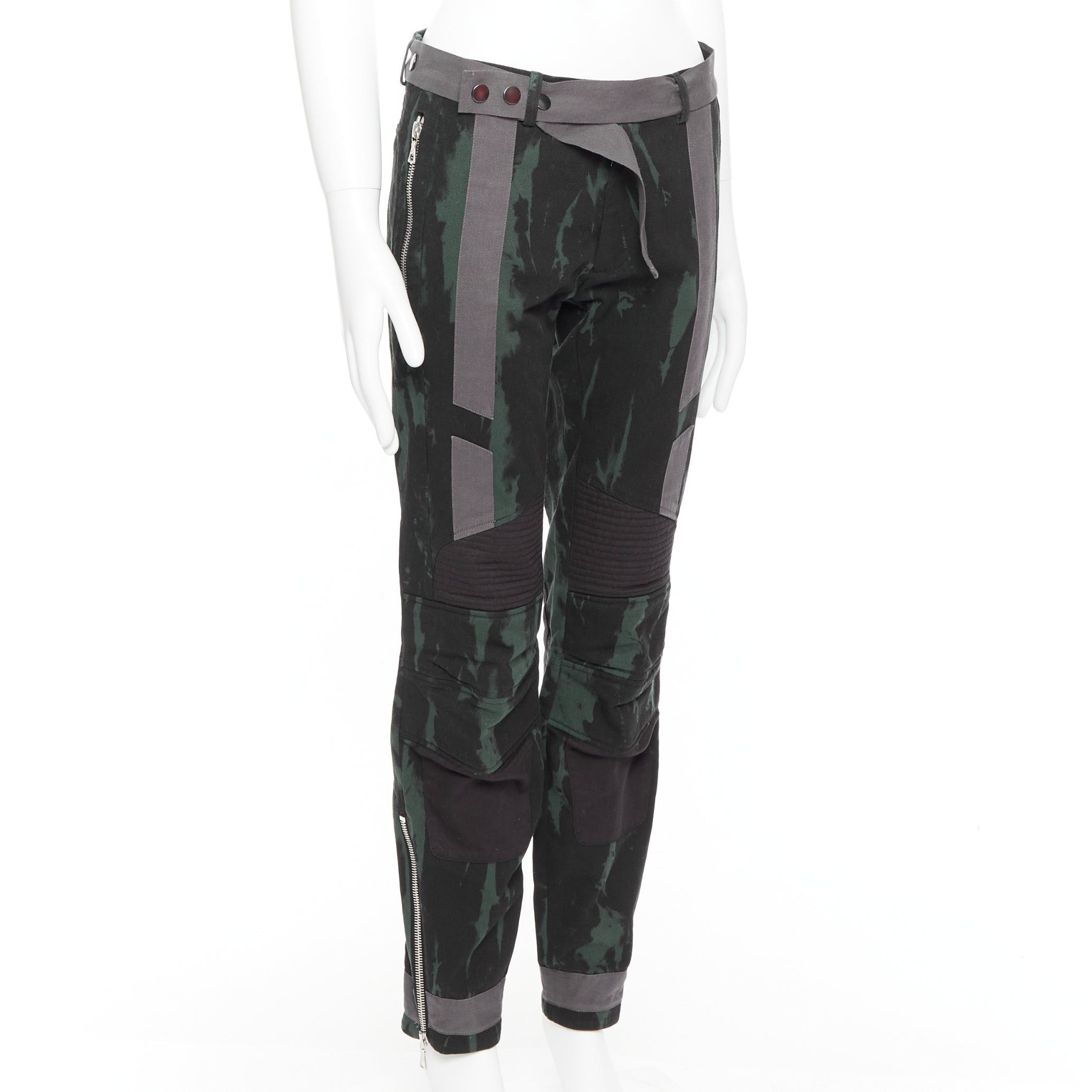 Dries Van Noten DRIES VAN NOTEN 2014 Runway green black grey tie dye print bondage biker jeans IT46 S Size US 28 / EU 44 - 3 Thumbnail