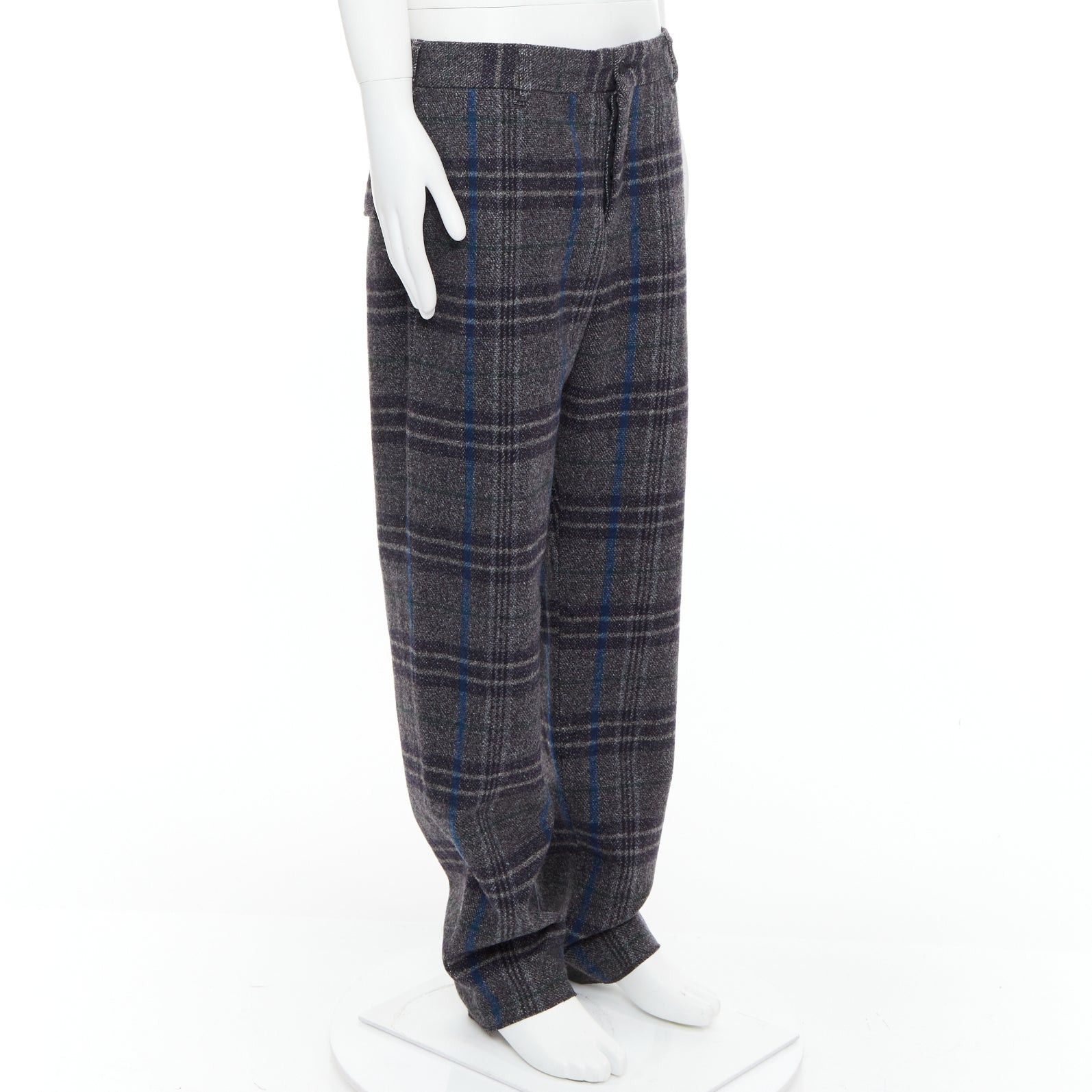 Yohji Yamamoto YOHJI YAMAMOTO grey blue 100% wool checkered wide tapered pants JP3 L Size US 29 - 3 Thumbnail