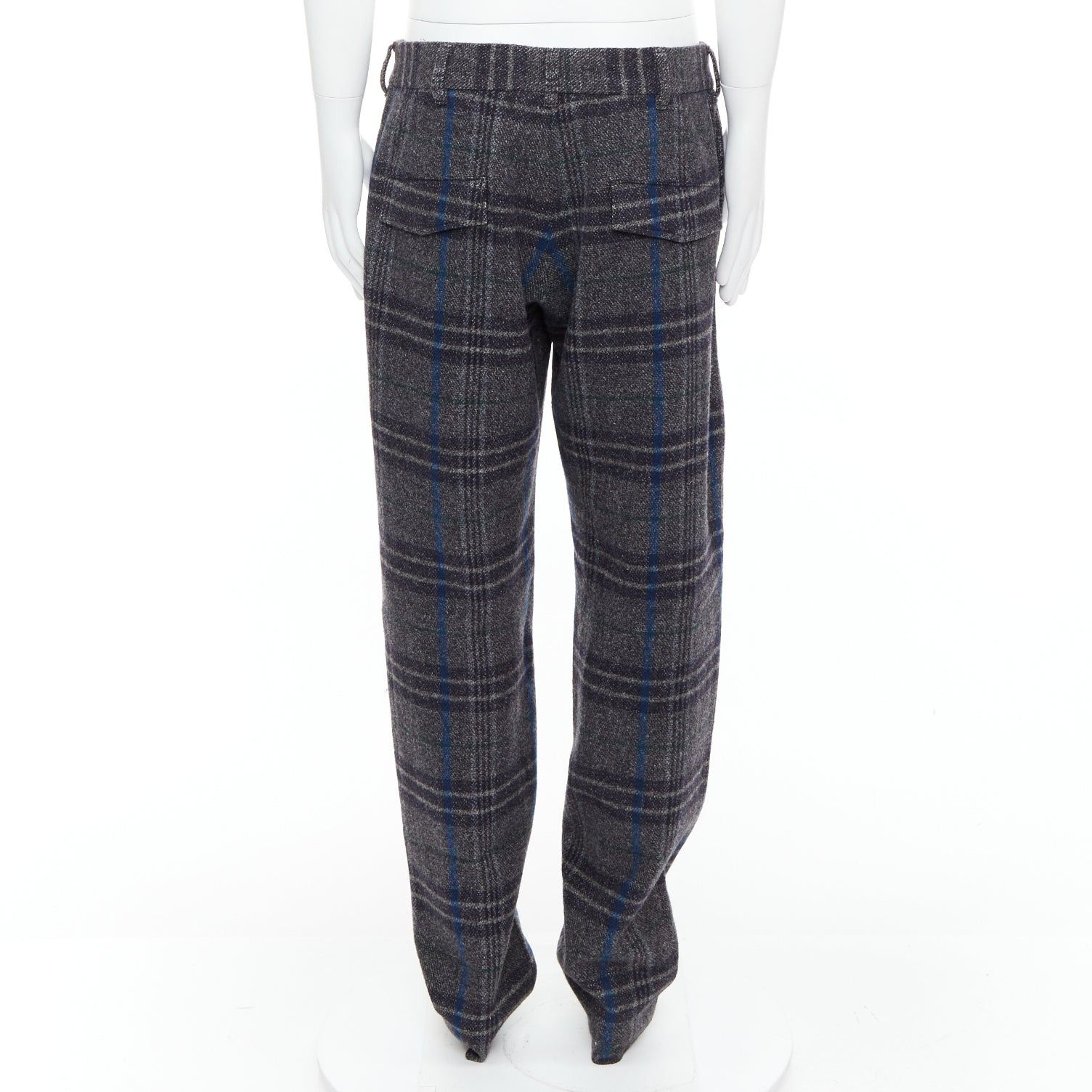 Yohji Yamamoto YOHJI YAMAMOTO grey blue 100% wool checkered wide tapered pants JP3 L Size US 29 - 5 Thumbnail