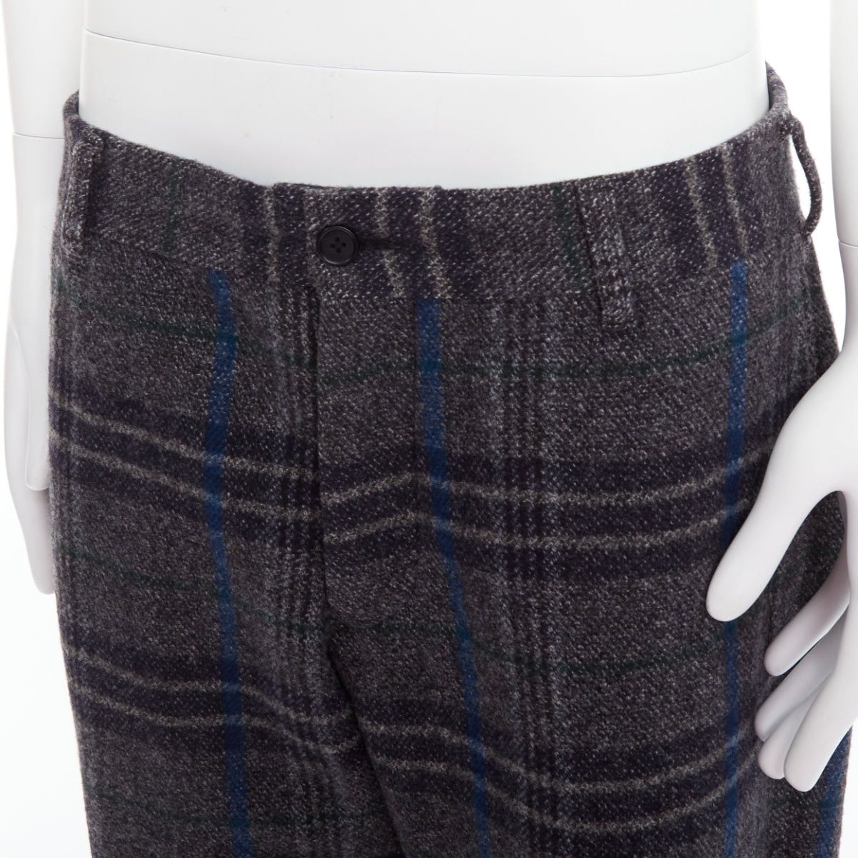 Yohji Yamamoto YOHJI YAMAMOTO grey blue 100% wool checkered wide tapered pants JP3 L Size US 29 - 7 Thumbnail