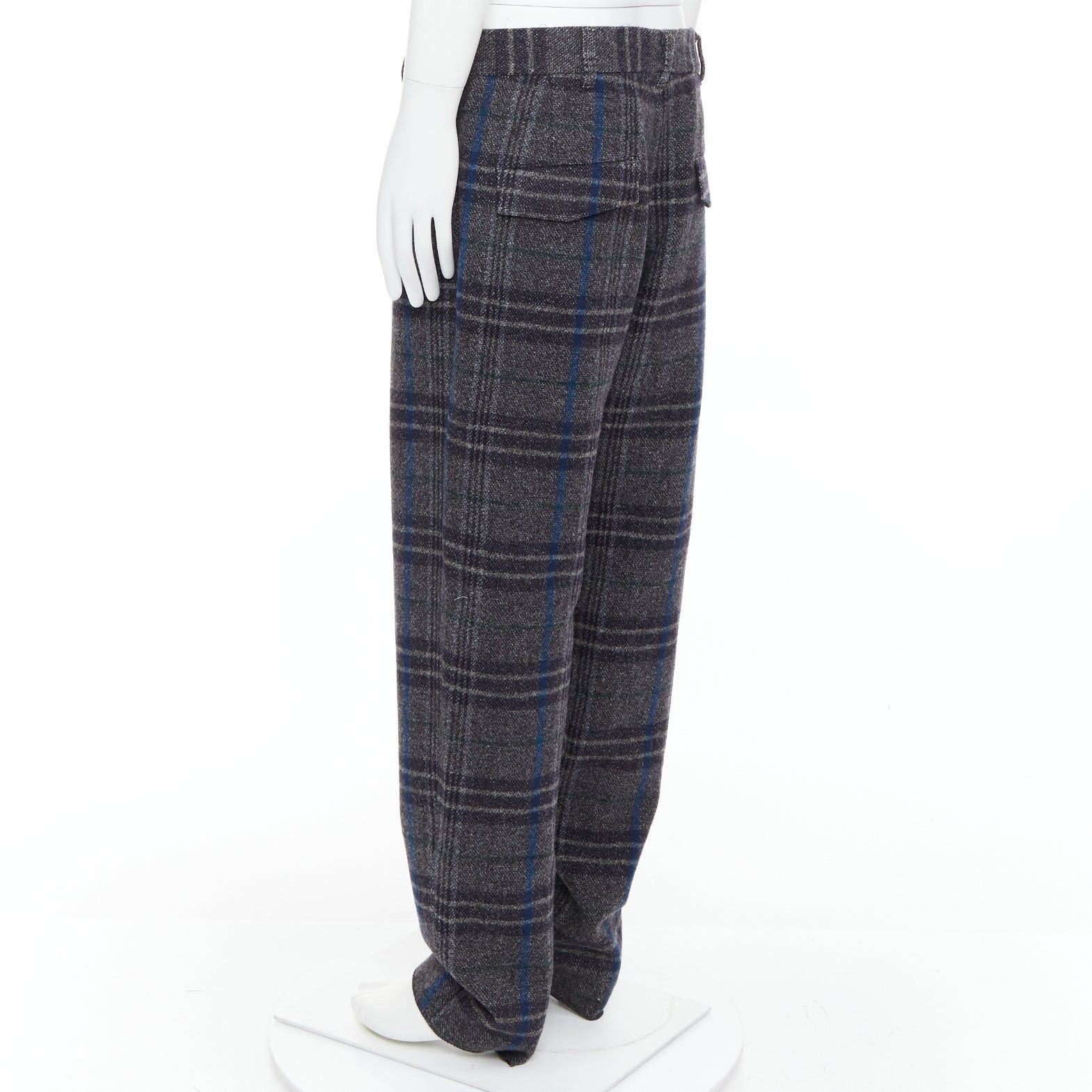 Yohji Yamamoto YOHJI YAMAMOTO grey blue 100% wool checkered wide tapered pants JP3 L Size US 29 - 6 Thumbnail