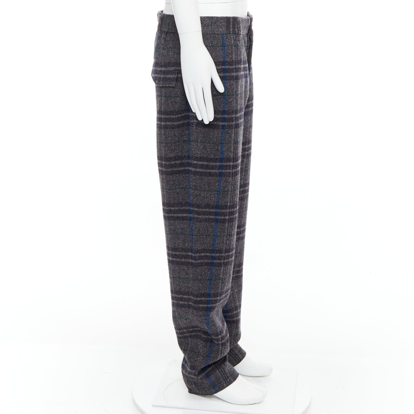 Yohji Yamamoto YOHJI YAMAMOTO grey blue 100% wool checkered wide tapered pants JP3 L Size US 29 - 4 Thumbnail