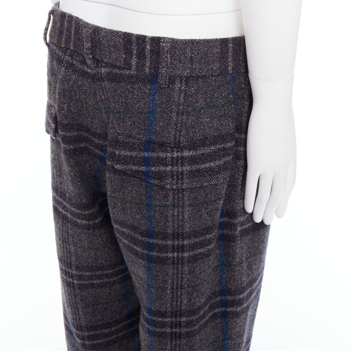 Yohji Yamamoto YOHJI YAMAMOTO grey blue 100% wool checkered wide tapered pants JP3 L Size US 29 - 2 Thumbnail