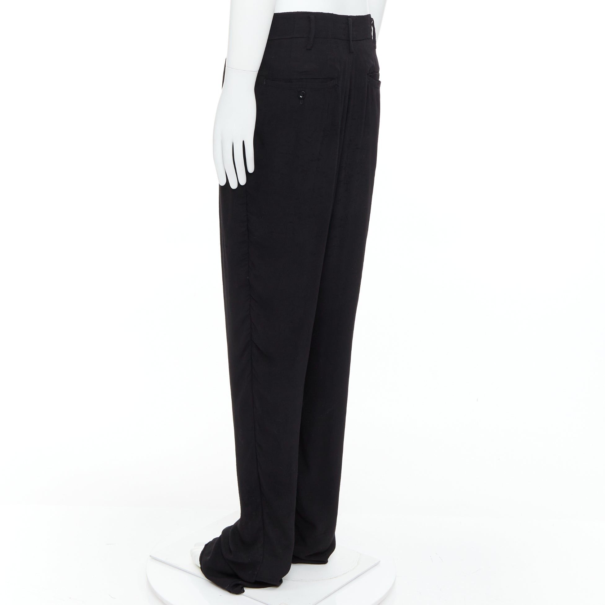 Yohji Yamamoto YOHJI YAMAMOTO Y's black rayon pleated front wide tapered pants JP3 L Size US 29 - 6 Thumbnail