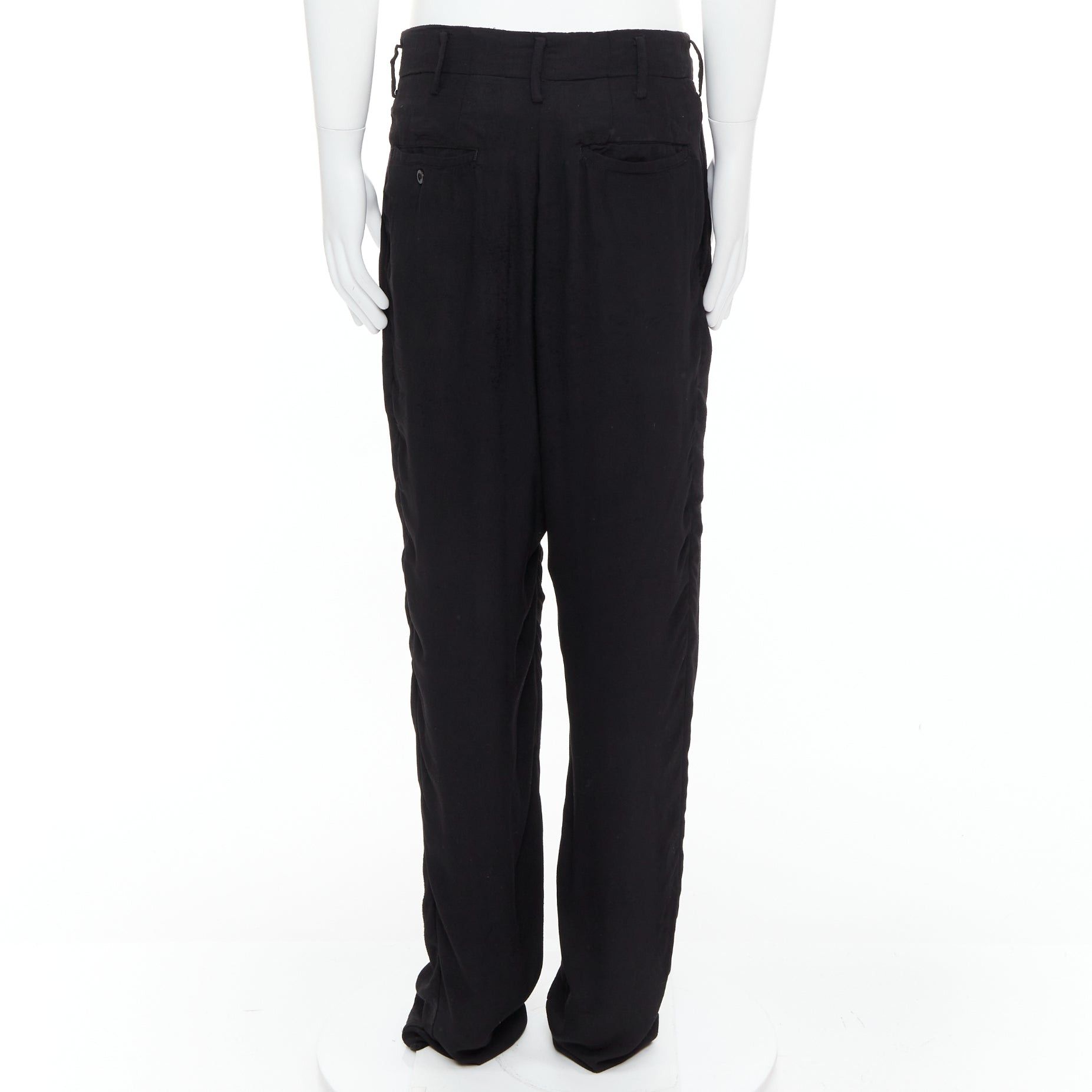 Yohji Yamamoto YOHJI YAMAMOTO Y's black rayon pleated front wide tapered pants JP3 L Size US 29 - 5 Thumbnail