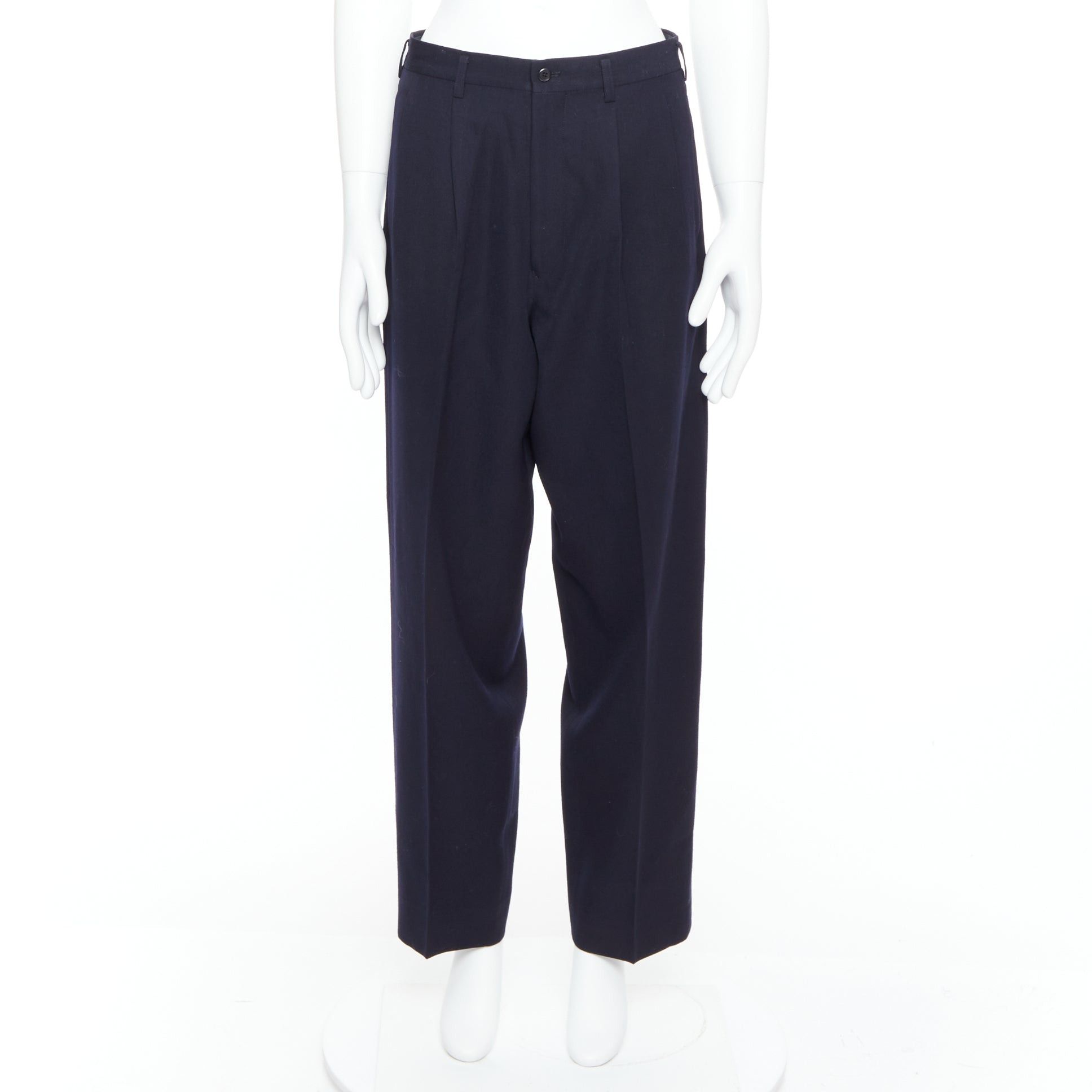 Yohji Yamamoto YOHJI YAMAMOTO Y's black 100% wool pleated front wide tapered pants M Size US 29 - 9 Thumbnail