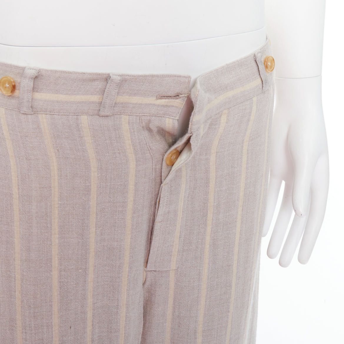Yohji Yamamoto YOHJI YAMAMOTO grey yellow striped rayon linen button waist wide pants M Size US 30 / EU 46 - 7 Thumbnail