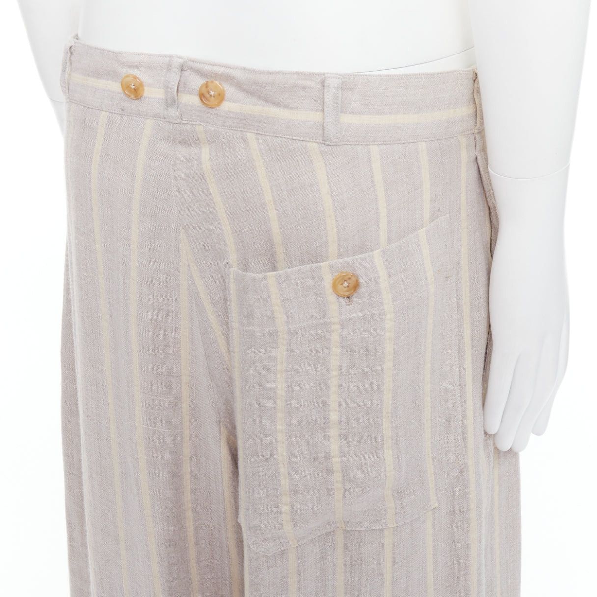 Yohji Yamamoto YOHJI YAMAMOTO grey yellow striped rayon linen button waist wide pants M Size US 30 / EU 46 - 2 Thumbnail