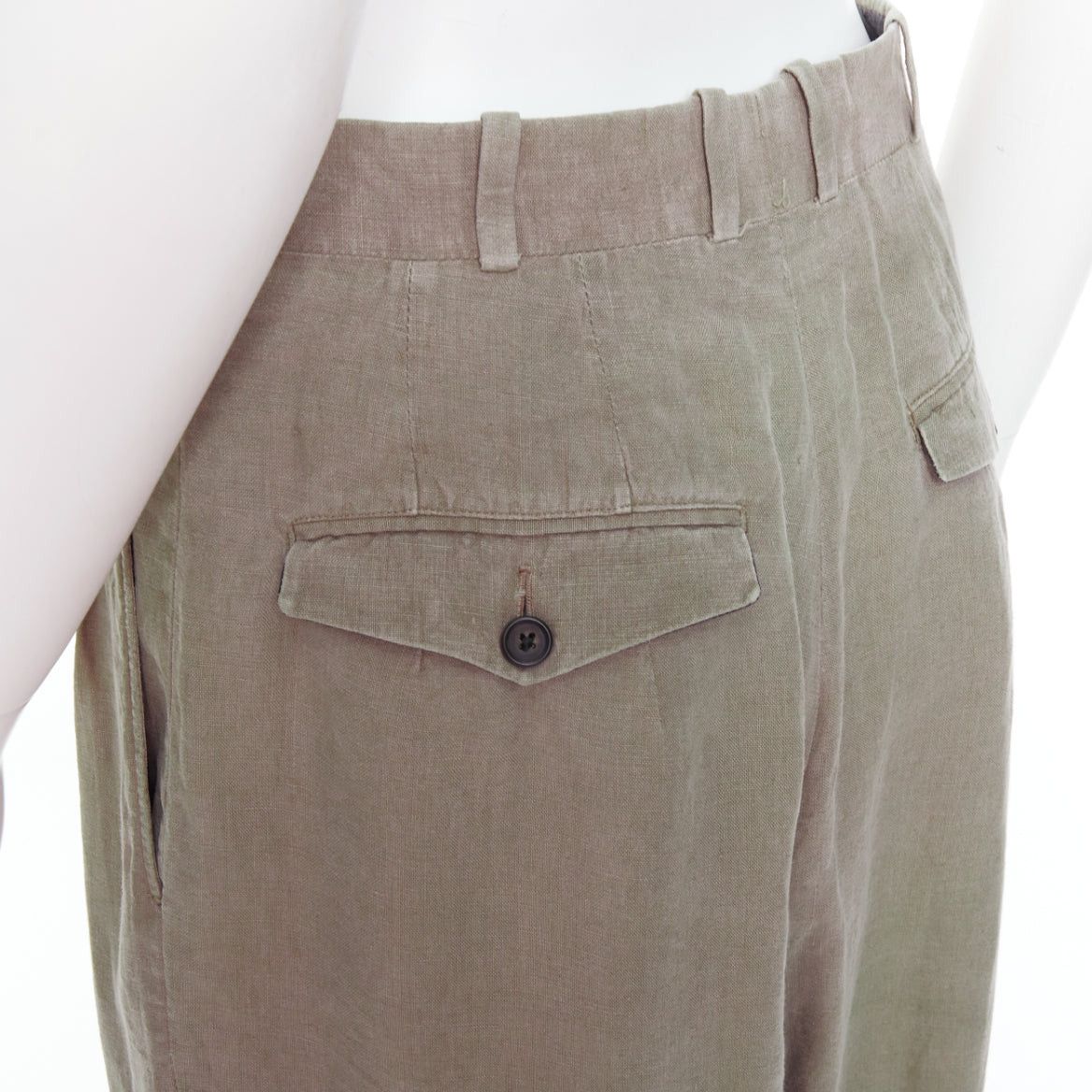 Yohji Yamamoto YOHJI YAMAMOTO khaki green linen pleated front tapered wide pants S Size US 29 - 2 Thumbnail