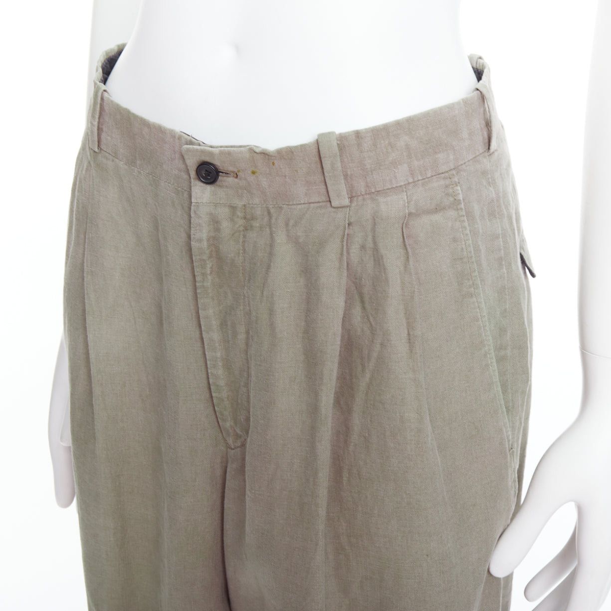 Yohji Yamamoto YOHJI YAMAMOTO khaki green linen pleated front tapered wide pants S Size US 29 - 7 Thumbnail