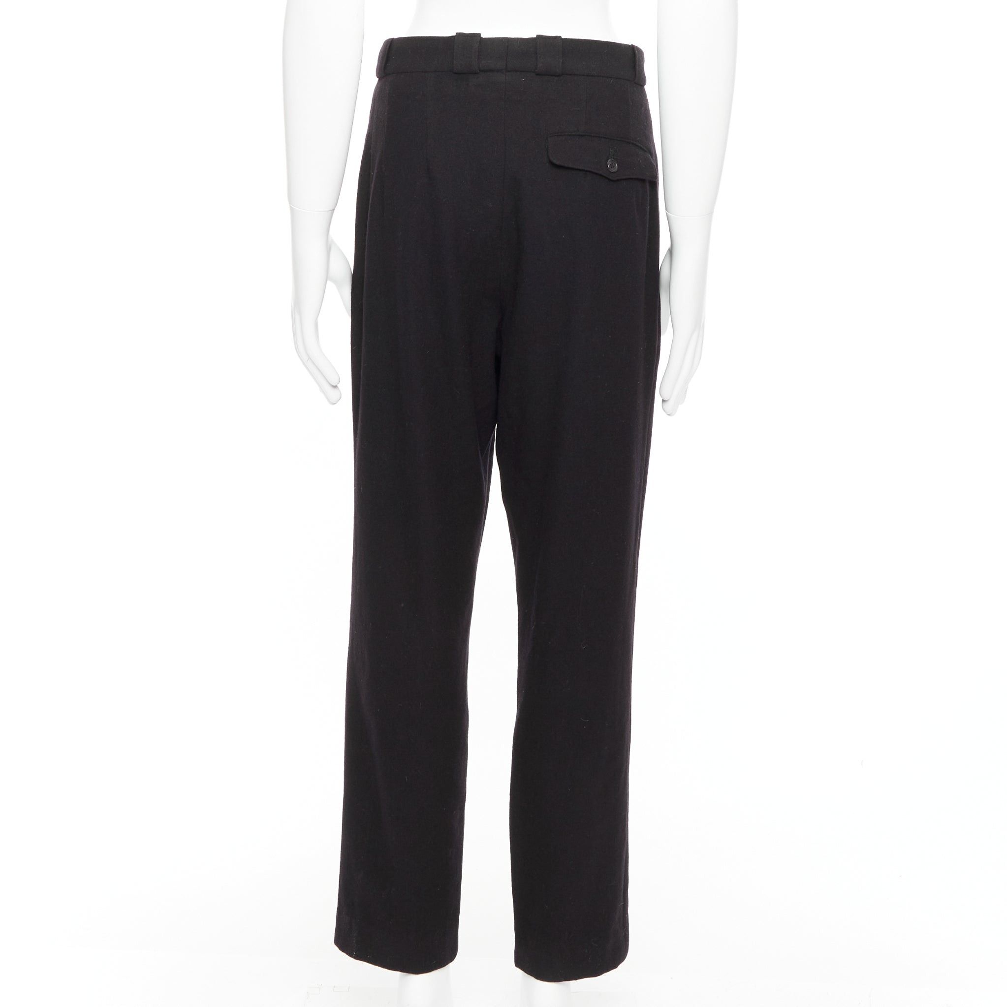 Yohji Yamamoto YOHJI YAMAMOTO navy 100% wool pleated front back flap tapered pants M Size US 29 - 5 Thumbnail