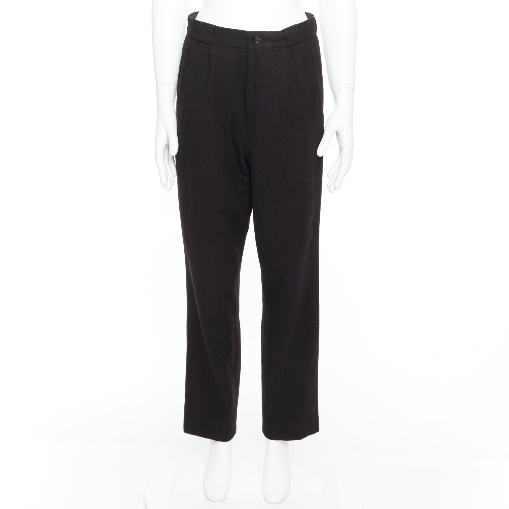 Yohji Yamamoto YOHJI YAMAMOTO navy 100% wool pleated front back flap tapered pants M Size US 29 - 9 Thumbnail