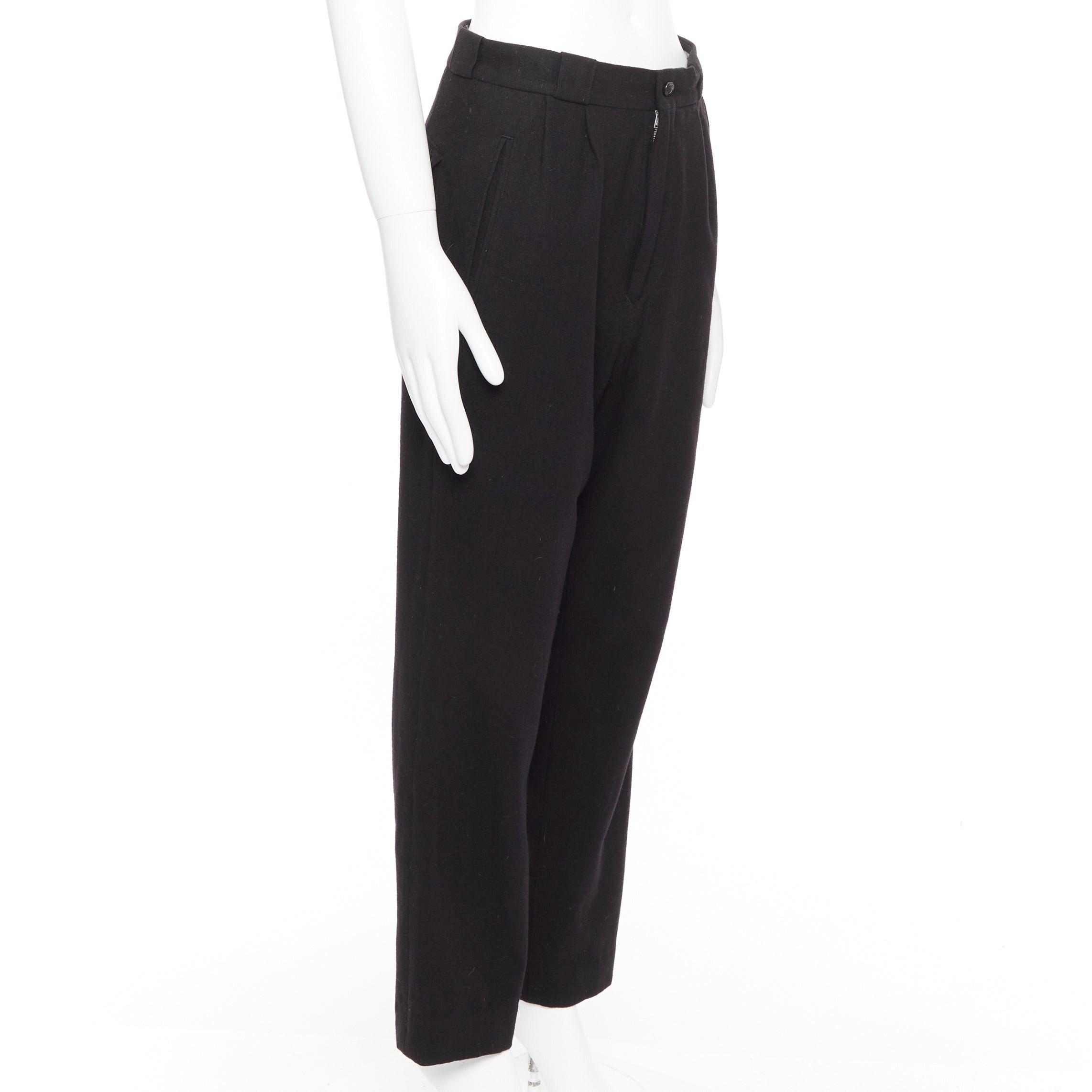 Yohji Yamamoto YOHJI YAMAMOTO navy 100% wool pleated front back flap tapered pants M Size US 29 - 3 Thumbnail
