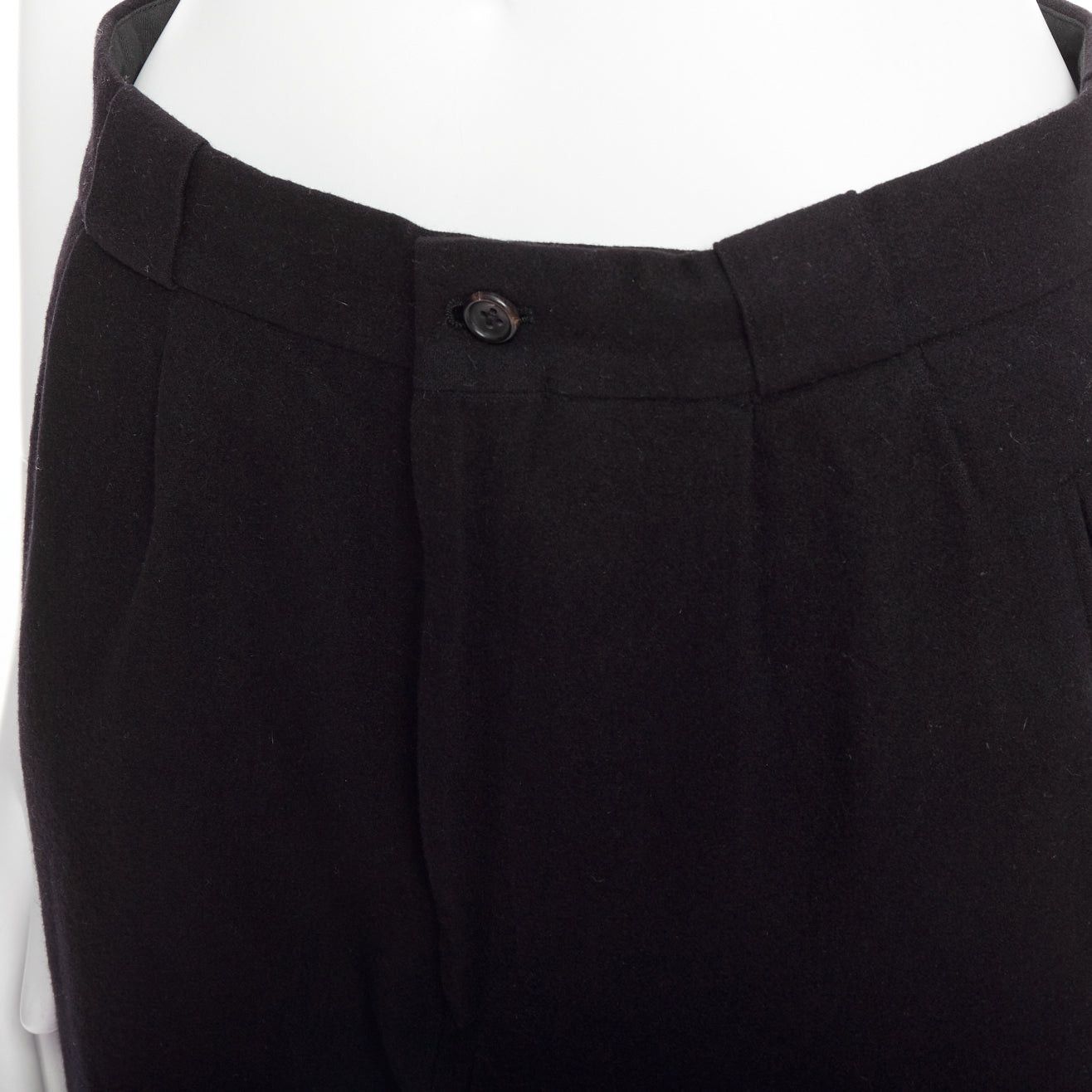 Yohji Yamamoto YOHJI YAMAMOTO navy 100% wool pleated front back flap tapered pants M Size US 29 - 7 Thumbnail
